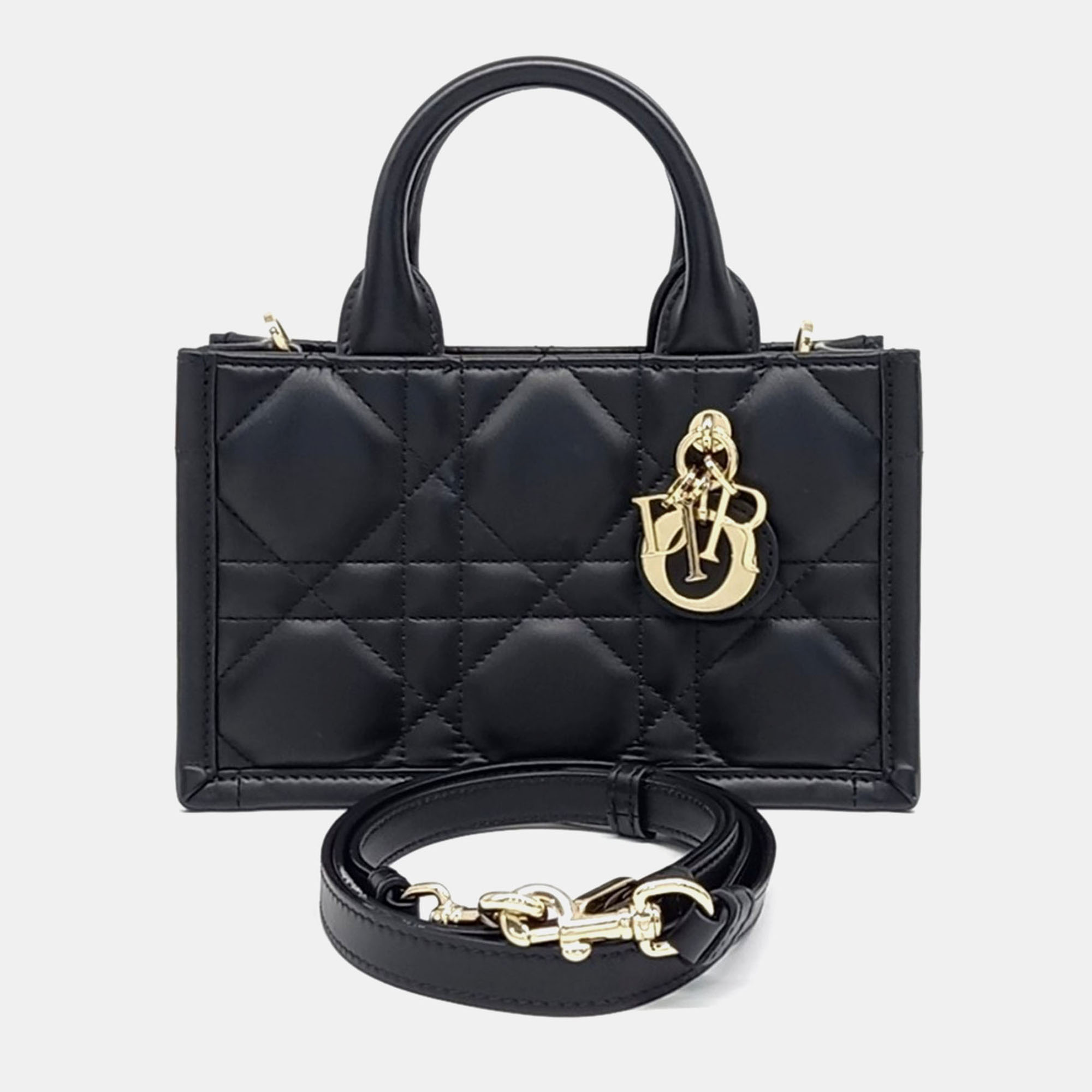 

Dior Black Leather Book Tote Mini Strap Bag