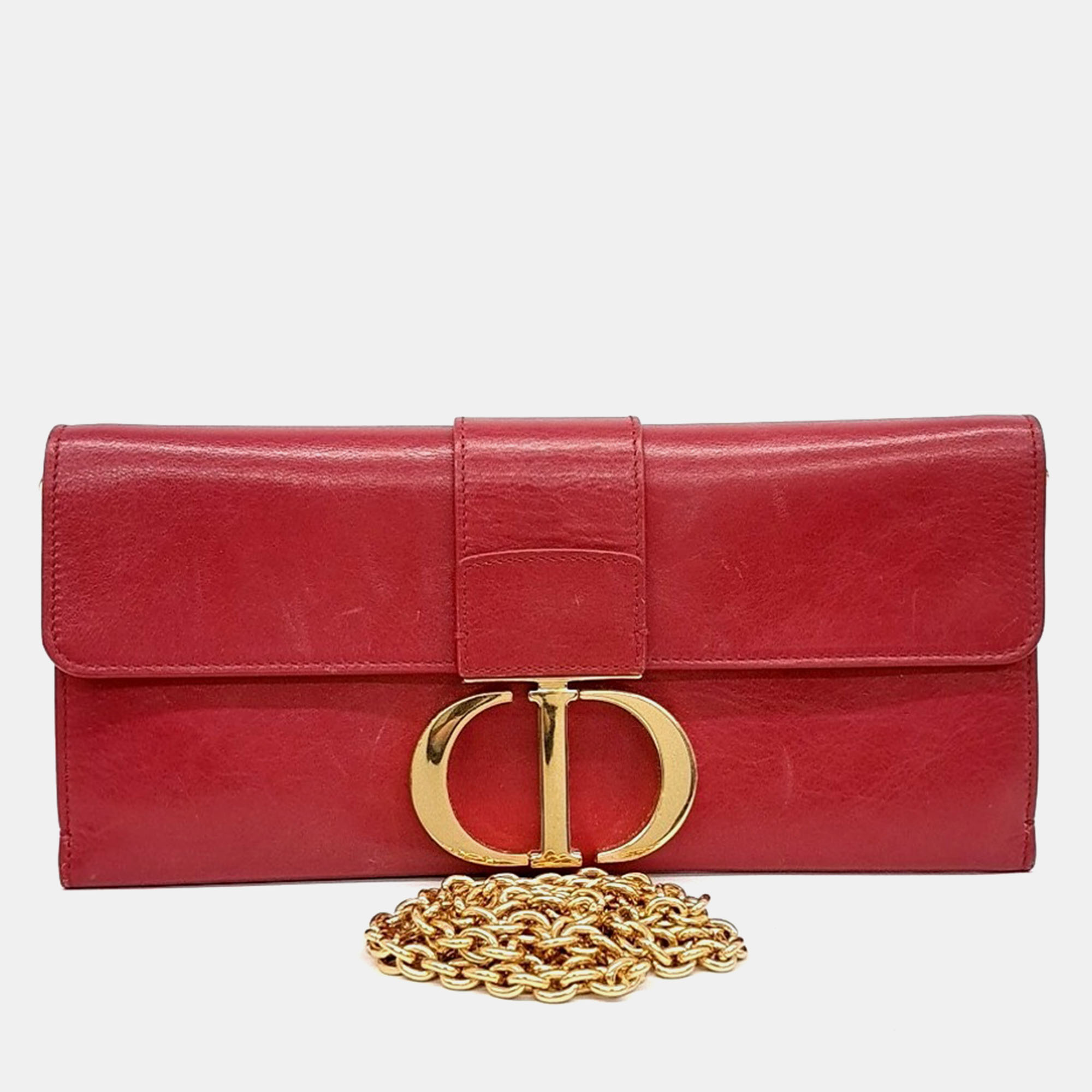 

Dior Red Leather 30 Montaine Chain Clutch and Crossbody bag