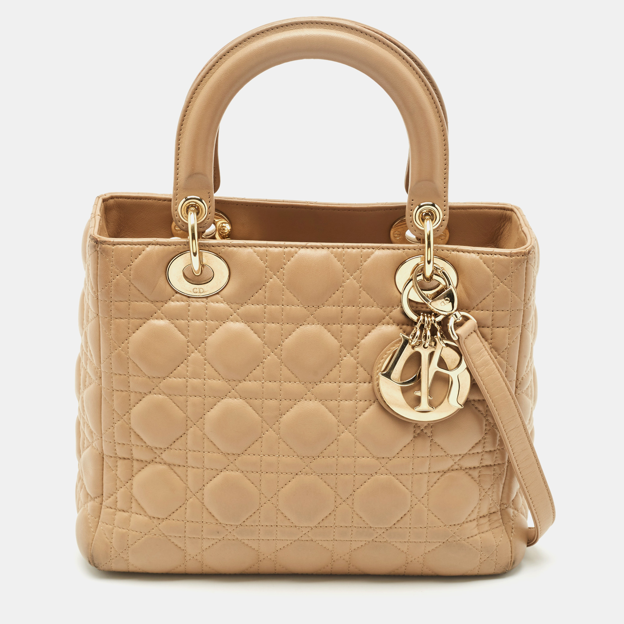 

Dior Beige Cannage Leather Medium Lady Dior Tote