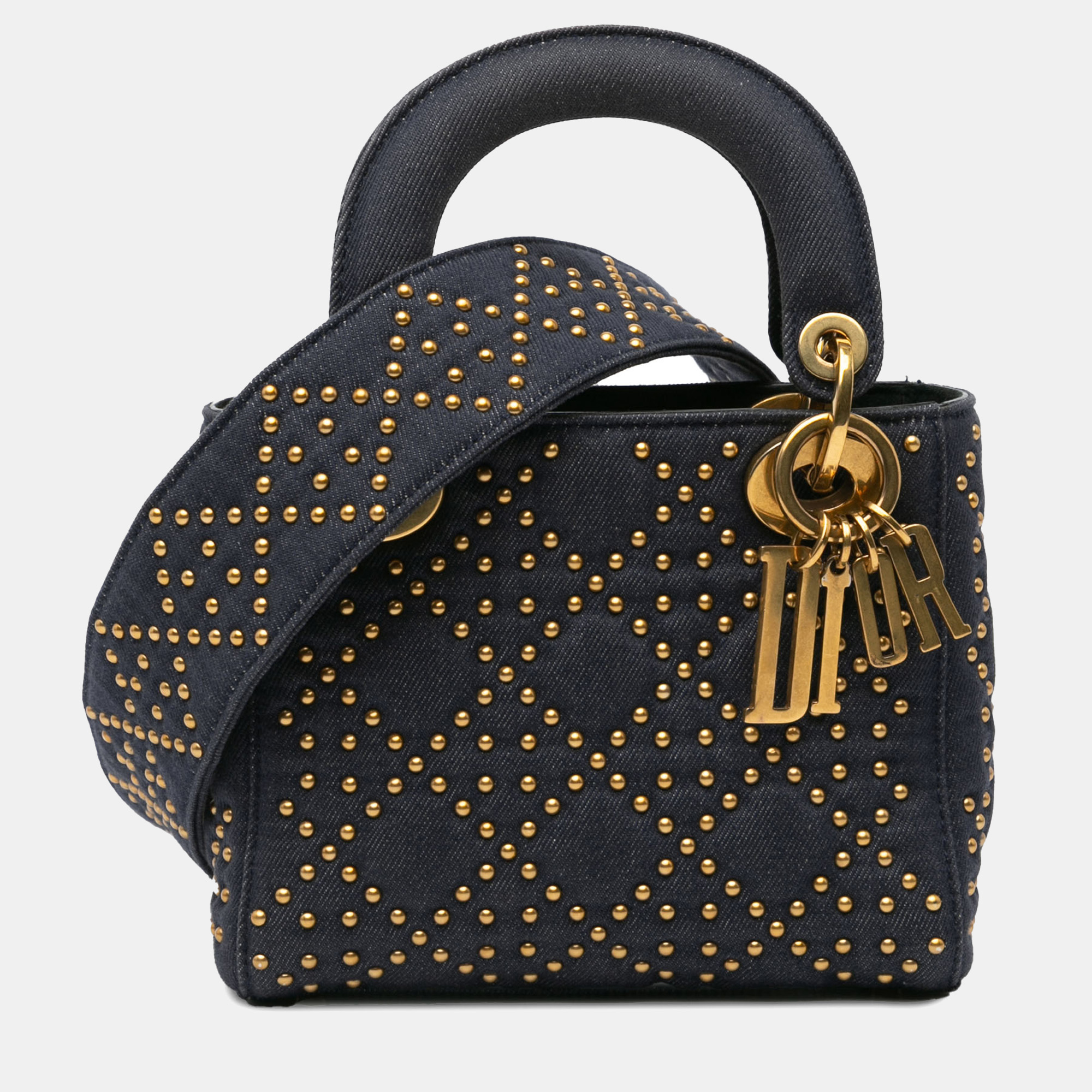 

Dior Navy Blue Mini Denim Cannage Studded Supple Lady Dior