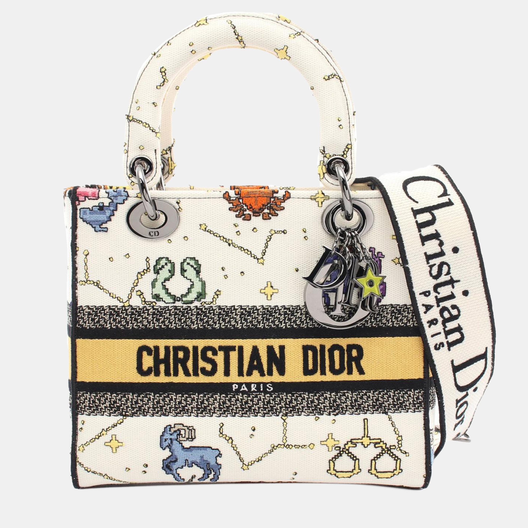 

Dior White Medium Embroidered Canvas Pixel Zodiac Lady D Lite