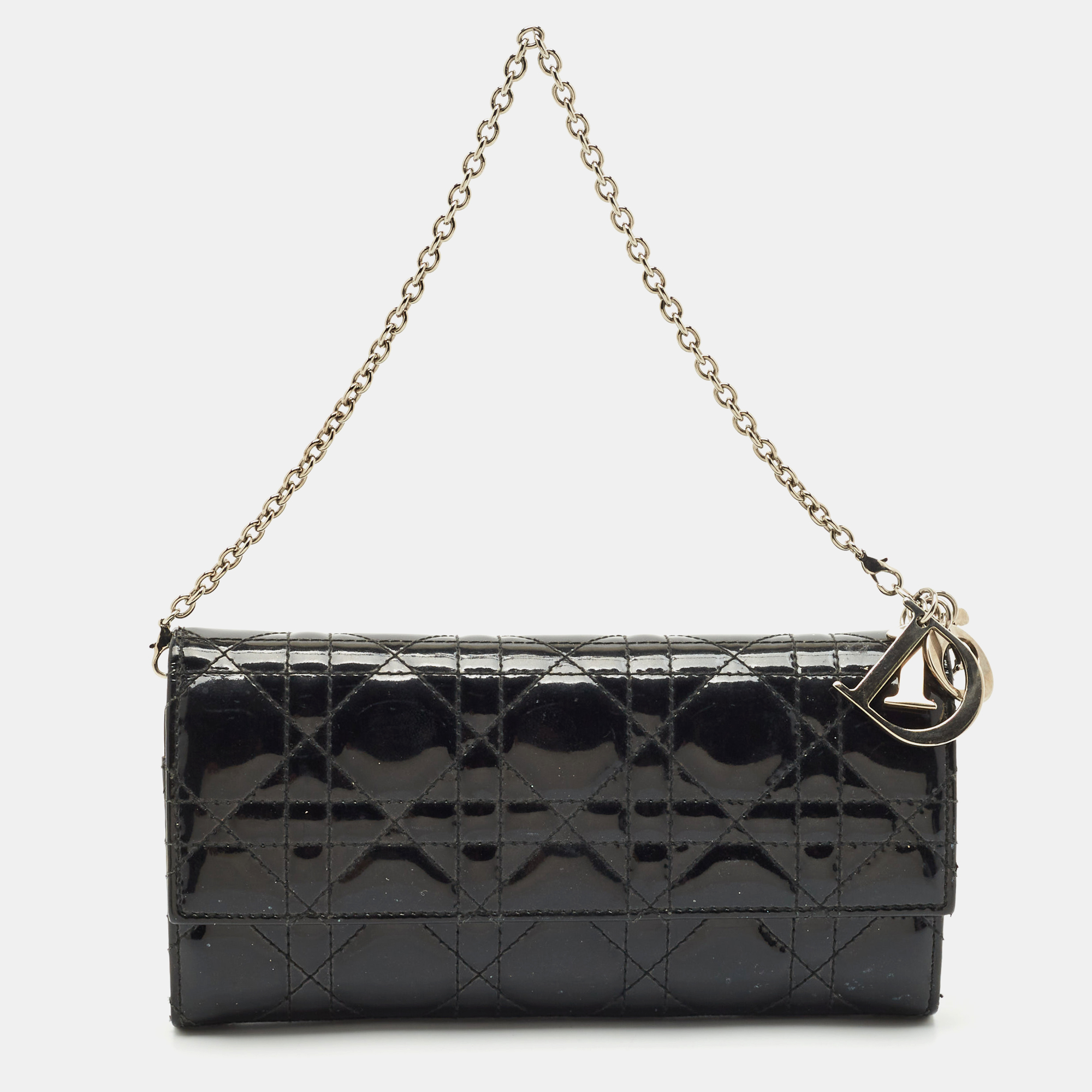 

Dior Black Cannage Patent Leather Lady Dior Wallet On Chain