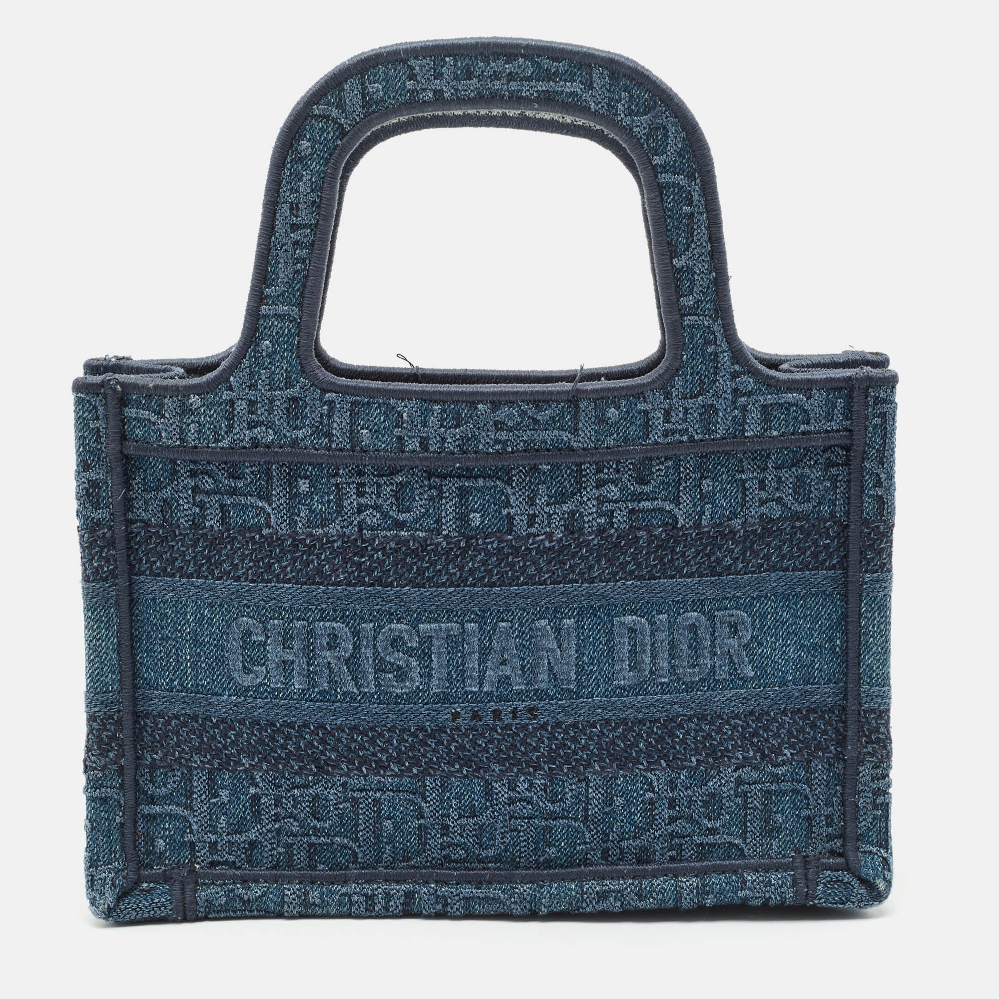 

Dior Blue Oblique Embroidered Denim Mini Book Tote