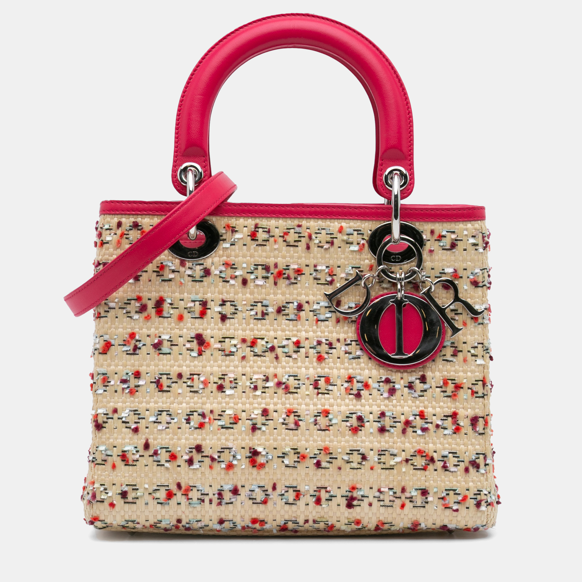 

Dior Beige/Pink Medium Woven Raffia Lady Dior