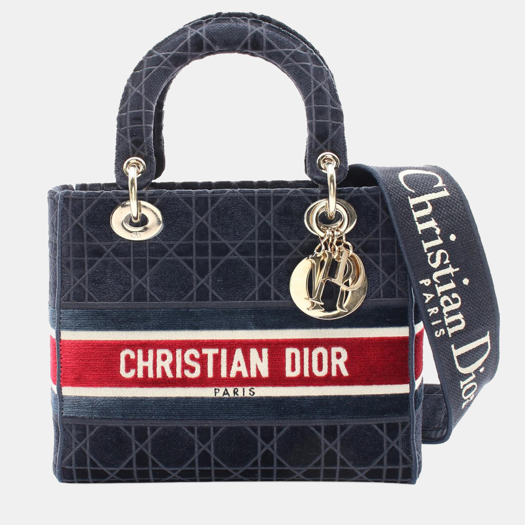 

Dior Navy Blue Medium Velvet Cannage Lady D Lite