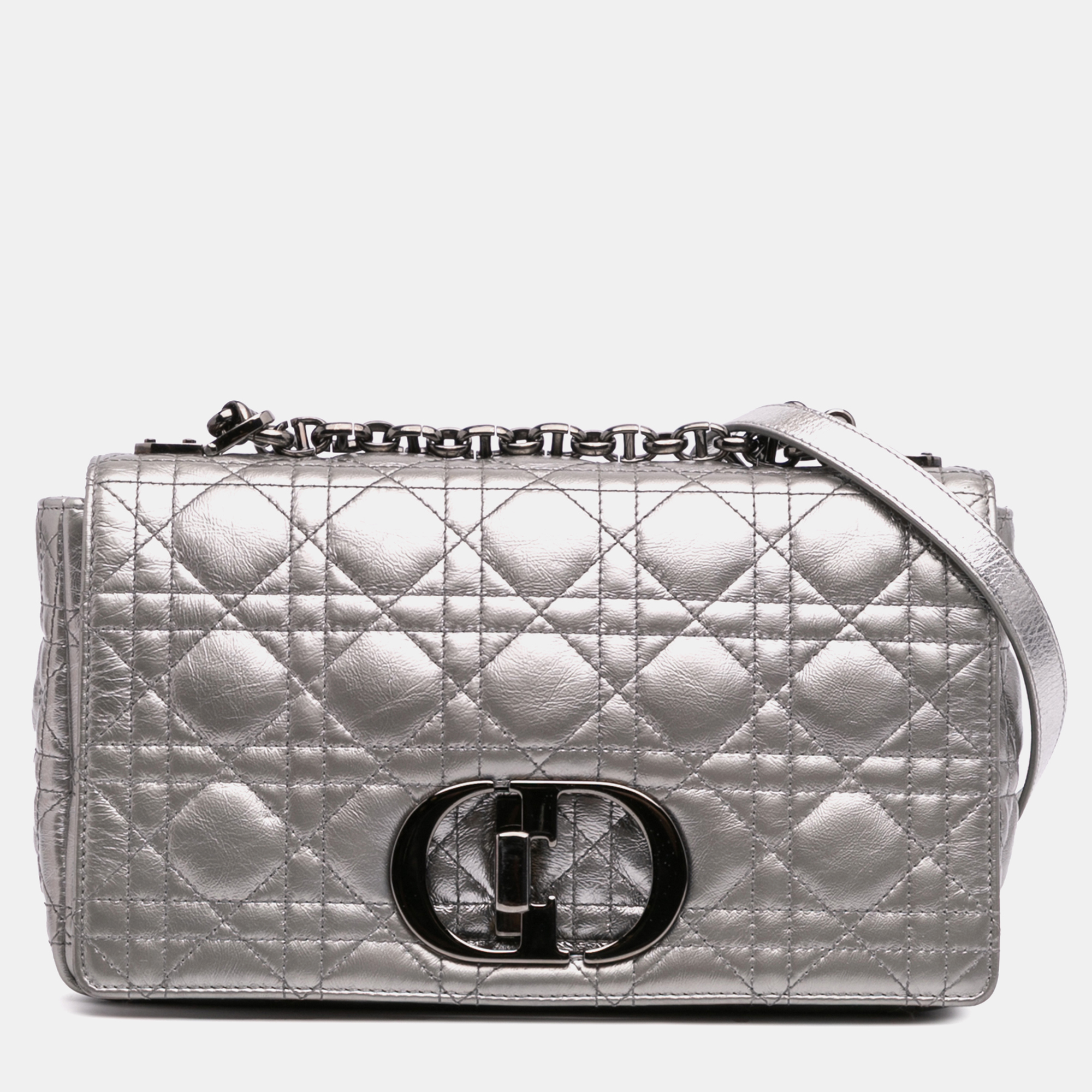 

Dior Silver Medium Metallic Calfskin Cannage Supple Caro Bag