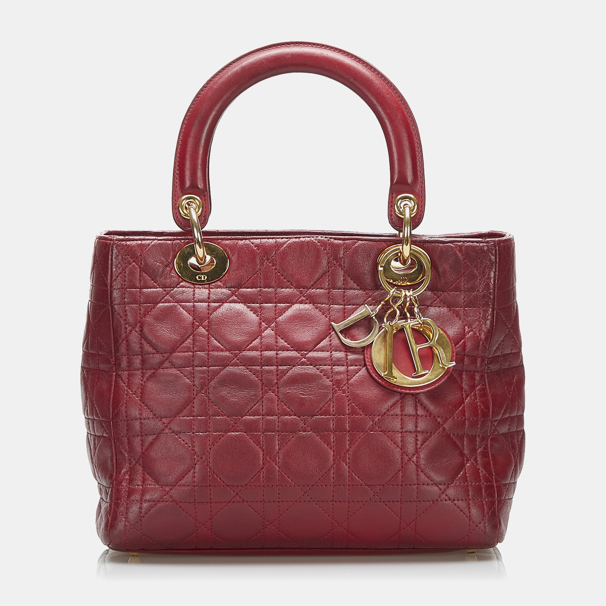 

Dior Red Medium Lambskin Cannage Lady Dior