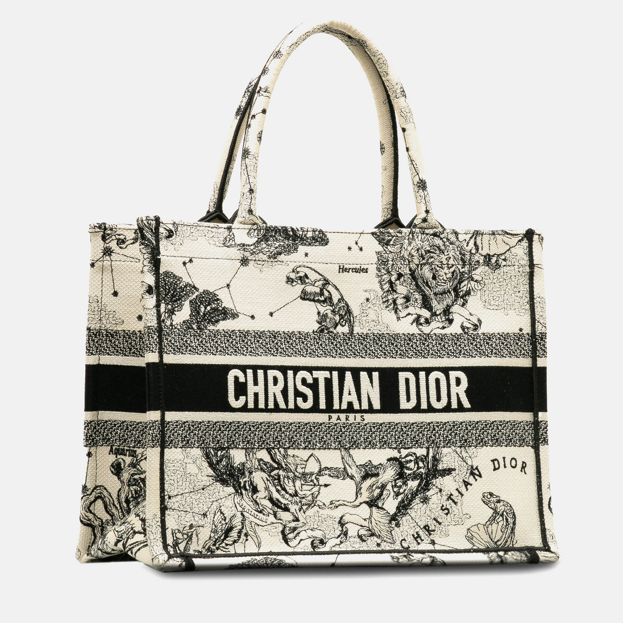 

Dior White Small Canvas Embroidered Zodiac Toile De Jouy Book Tote