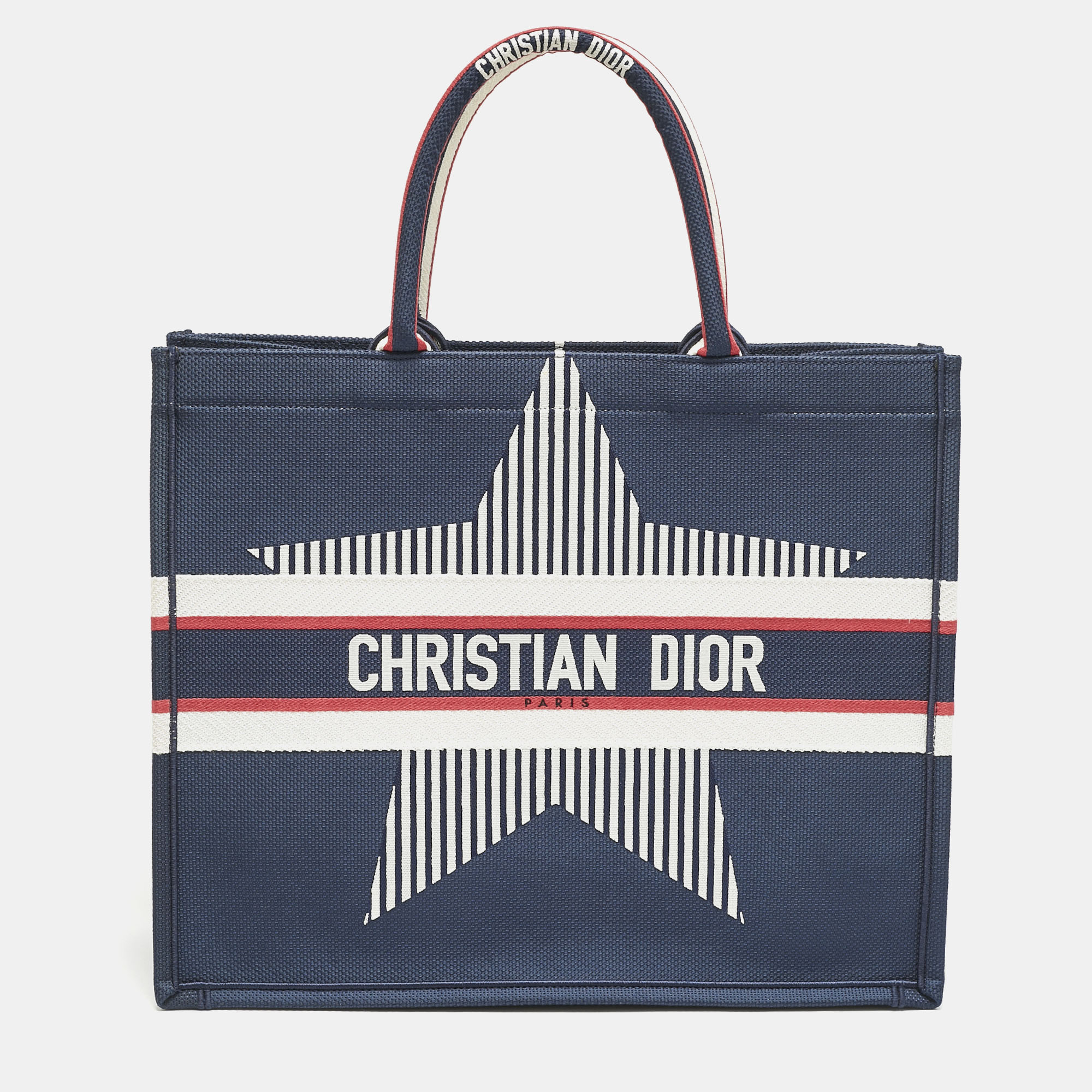 

Dior Navy Blue Embroidered Canvas Large New Alps Book Tote