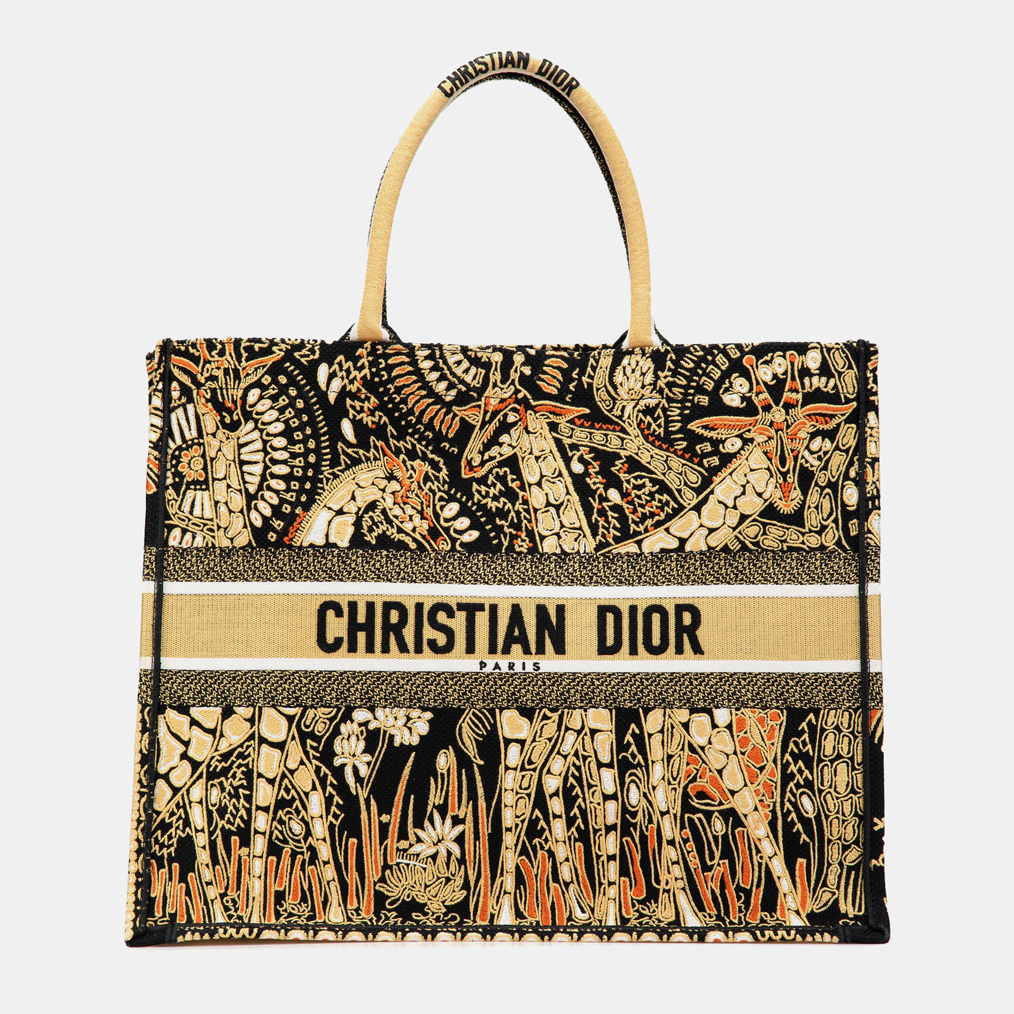 

Dior Yellow Large Canvas Embroidered Dior Animals Giraffe Book Tote