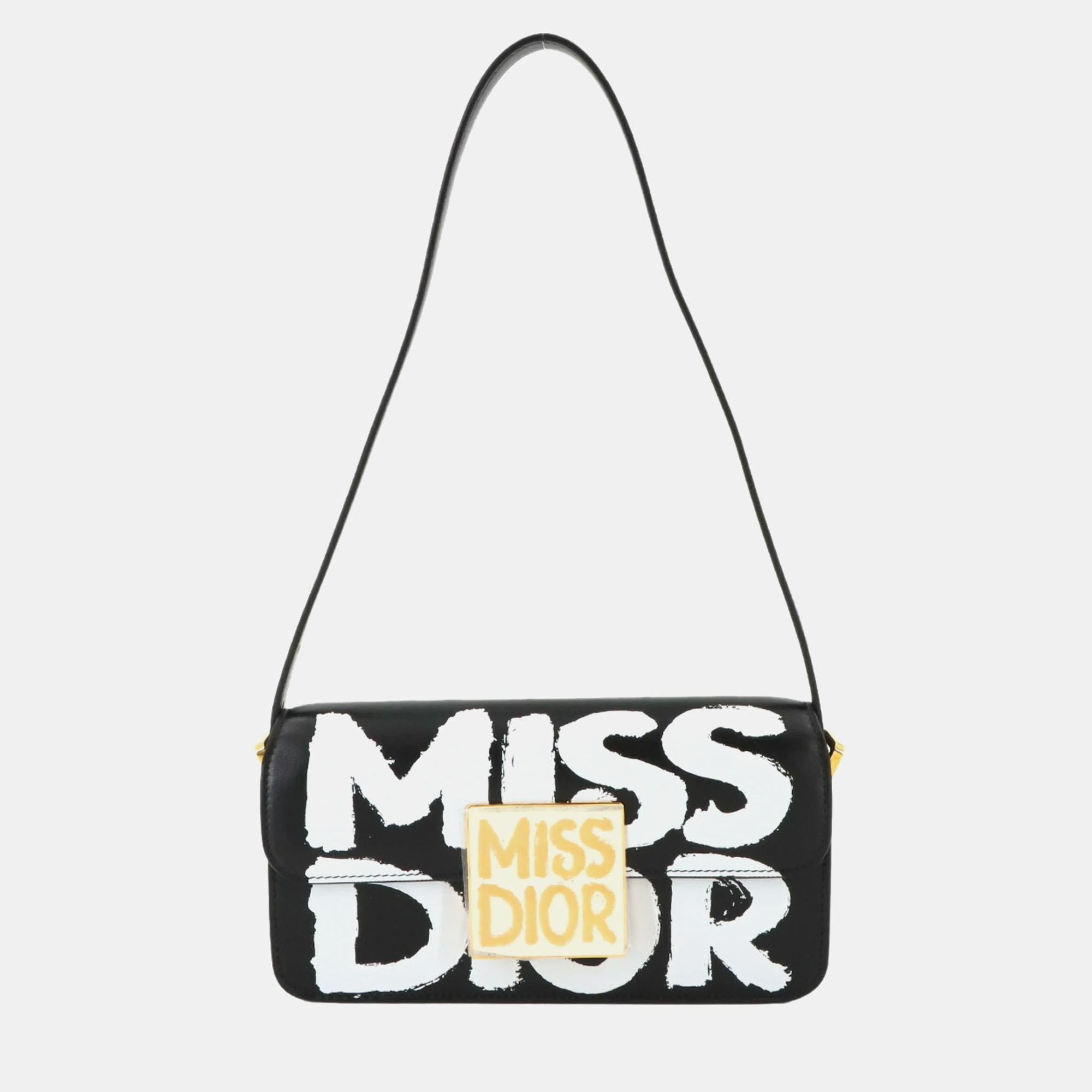 

Christian Dior Miss Flap Shoulder Bag Leather Black White