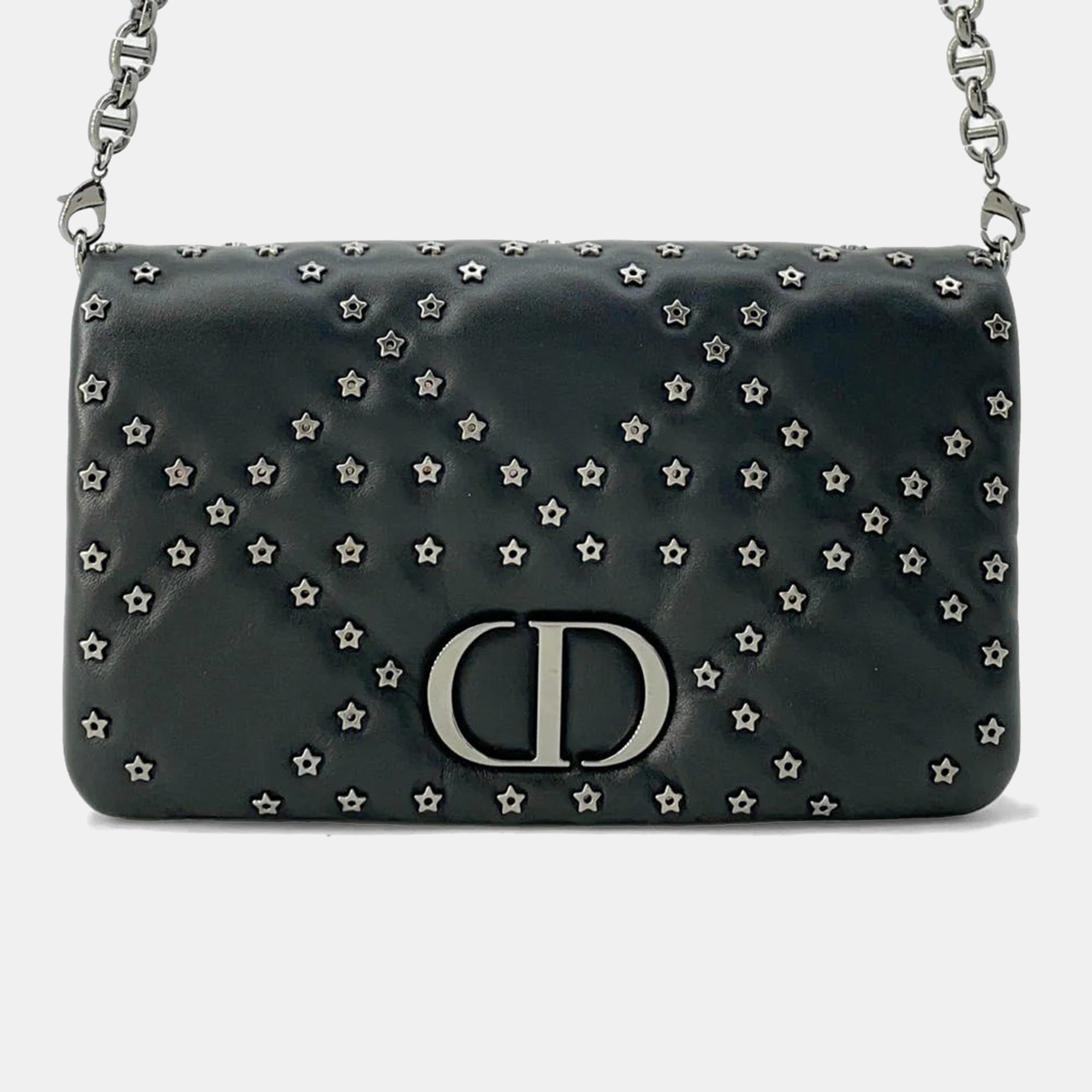 

Dior Caro Star Studded Flap Shoulder Wallet Black Leather