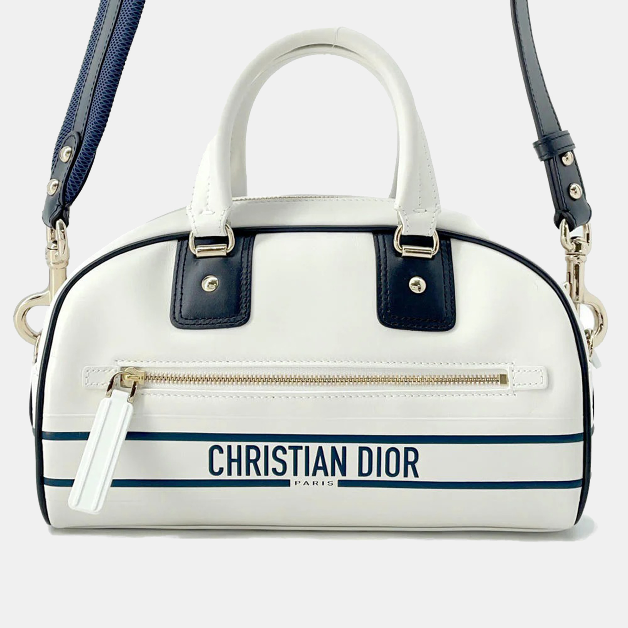 

Dior Vibe 2Way Bowling Bag White/Navy Leather Rubber Size Small