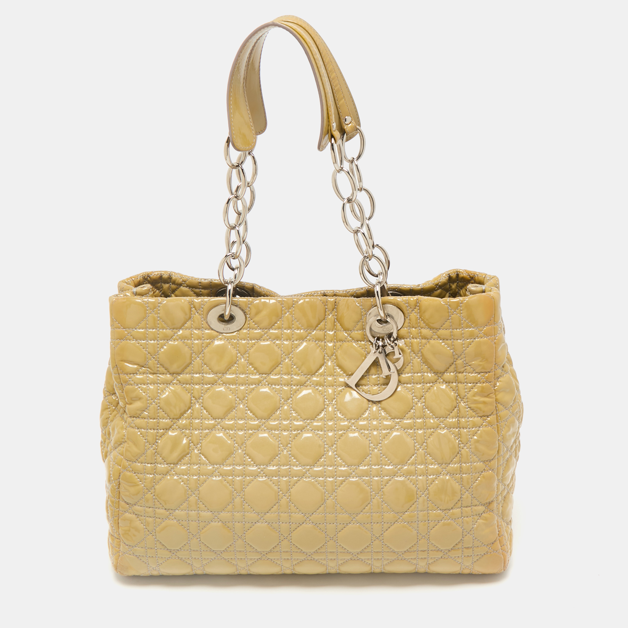 

Dior Cream Cannage Patent Leather  Soft Lady Dior Shopper Tote