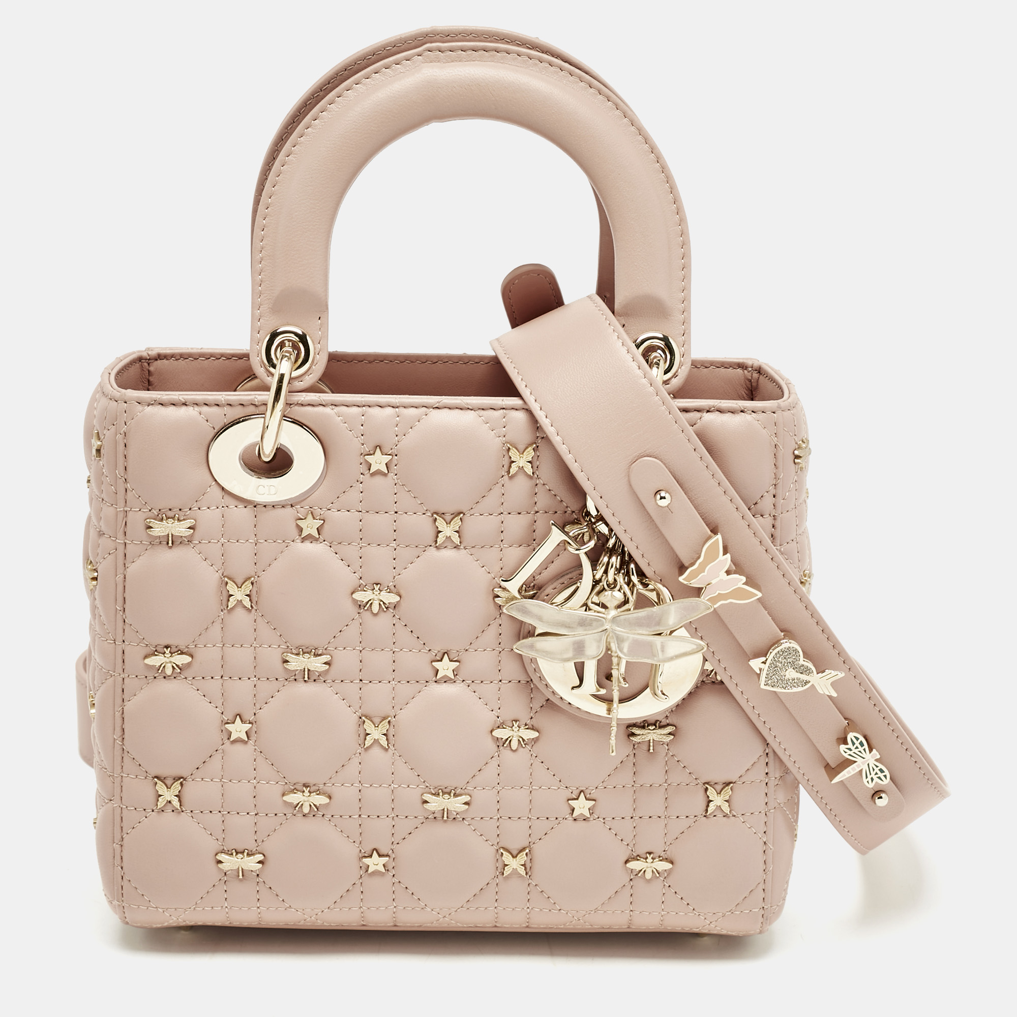 

Dior Beige Cannage Leather Dragonfly Studs My ABCDior Lady Dior Tote