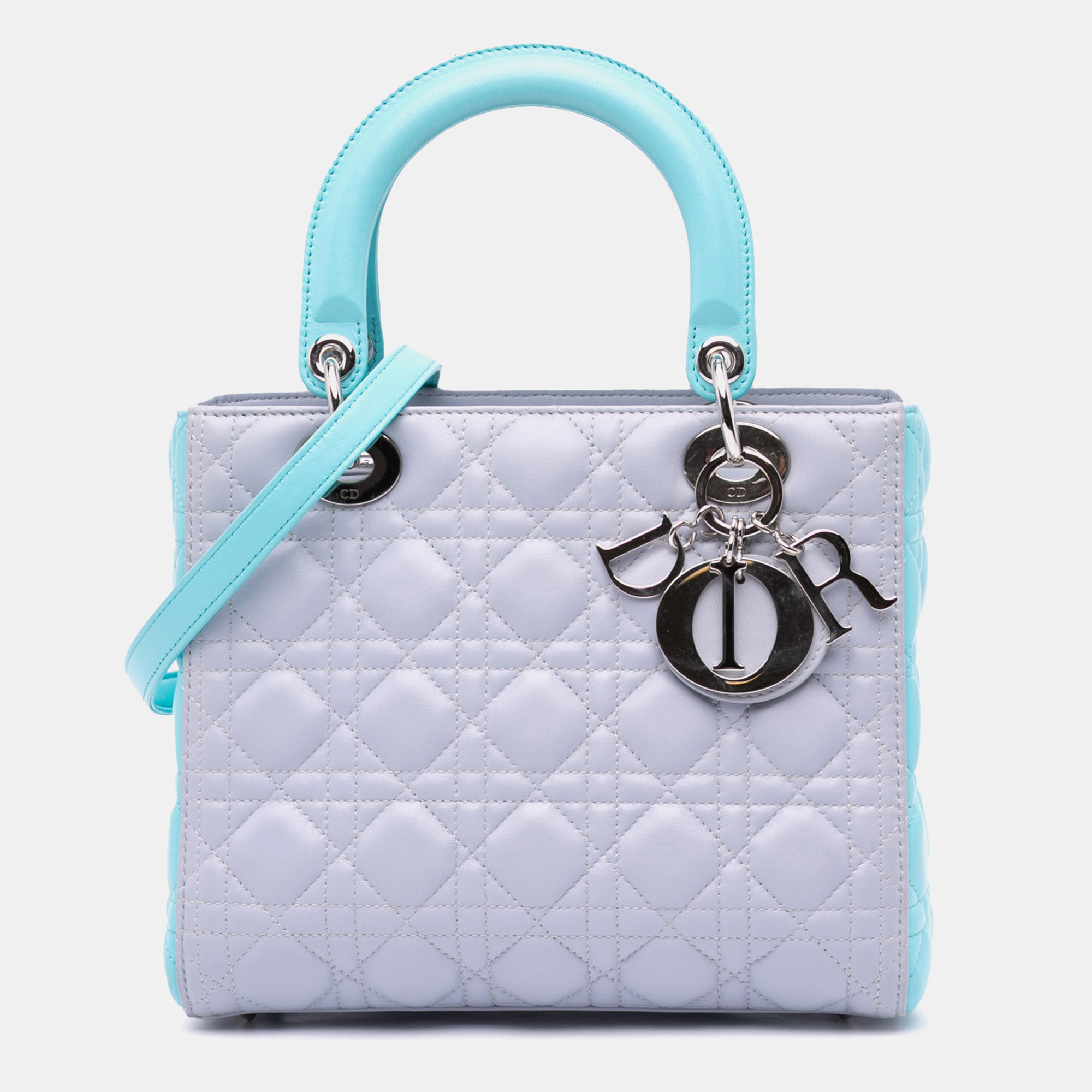 

Dior Blue Grey Medium Bicolor Lambskin Cannage Lady Dior
