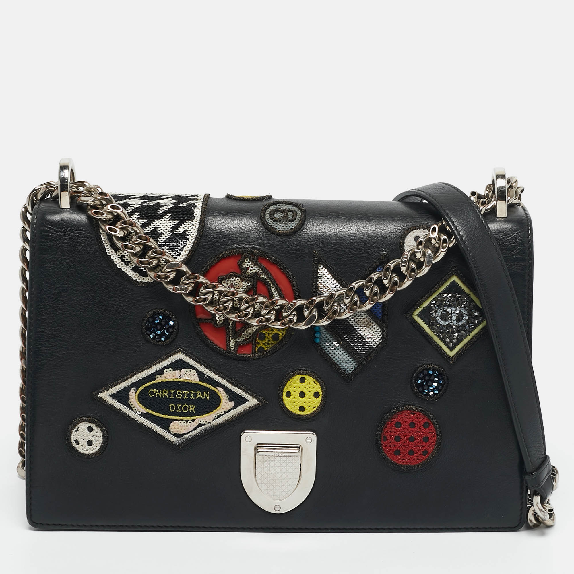 

Dior Black Leather  Diorama Embellished Flap Bag