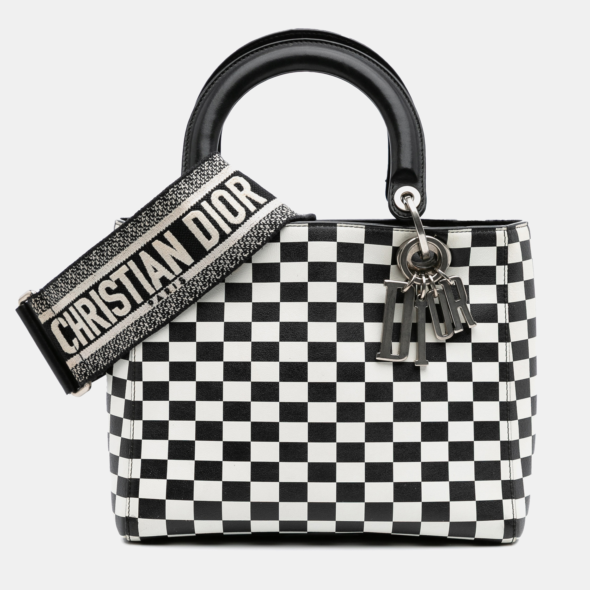 

Dior Black/White Medium Calfskin Checkered Lady Dior