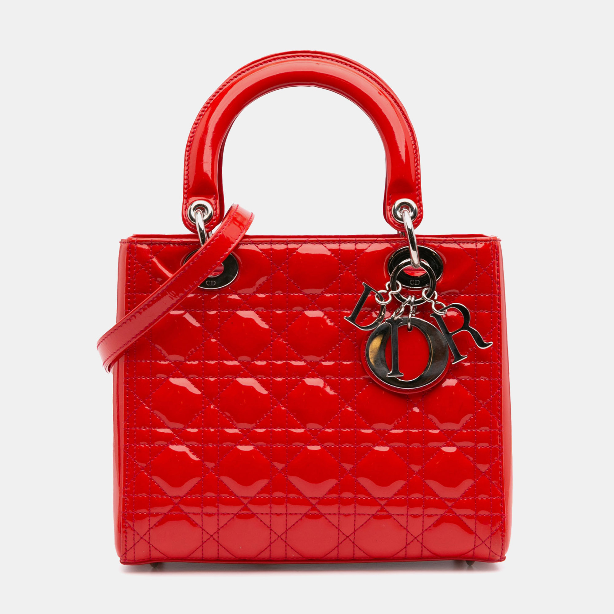 

Dior Red Medium Patent Cannage Lady Dior