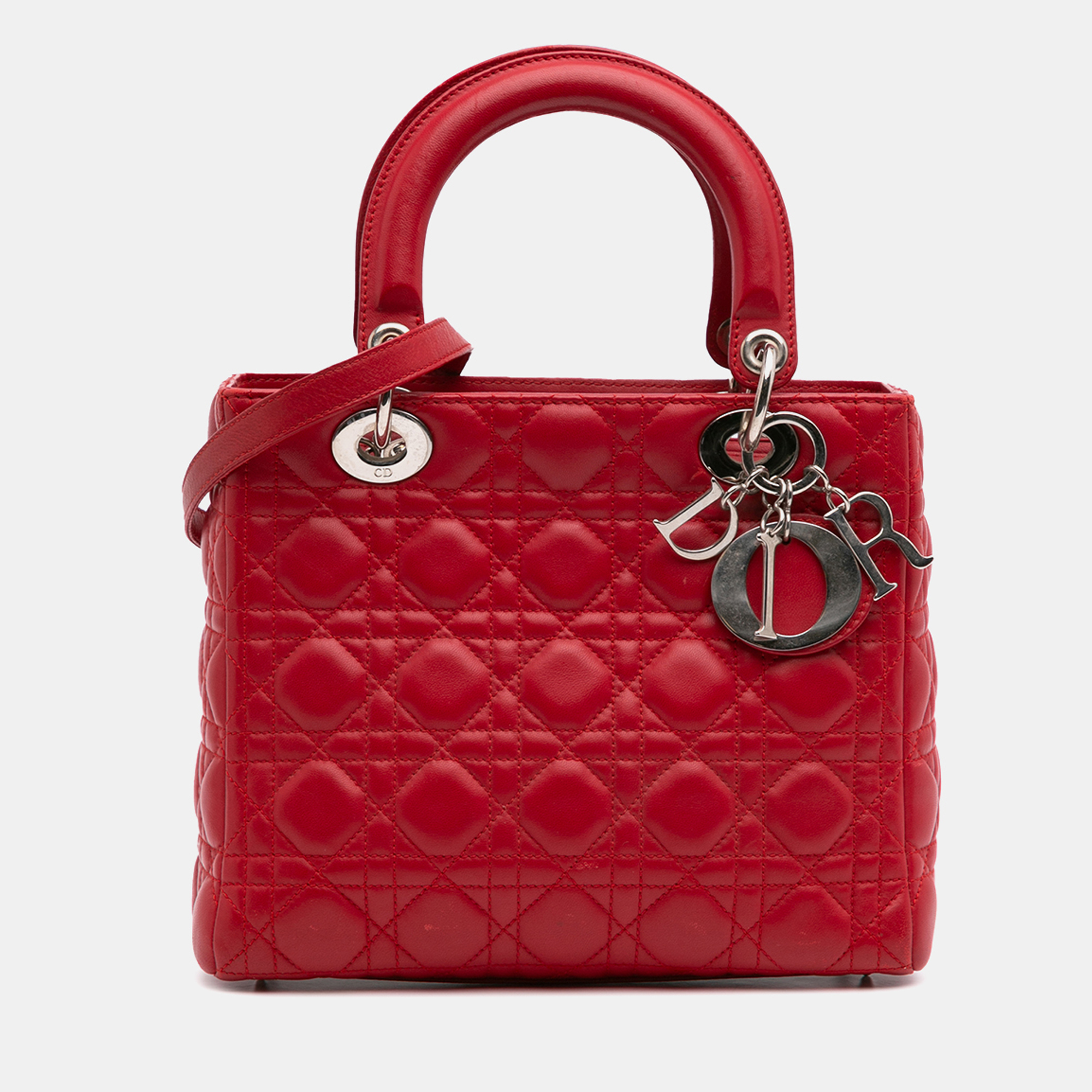 

Dior Red Medium Lambskin Cannage Lady Dior