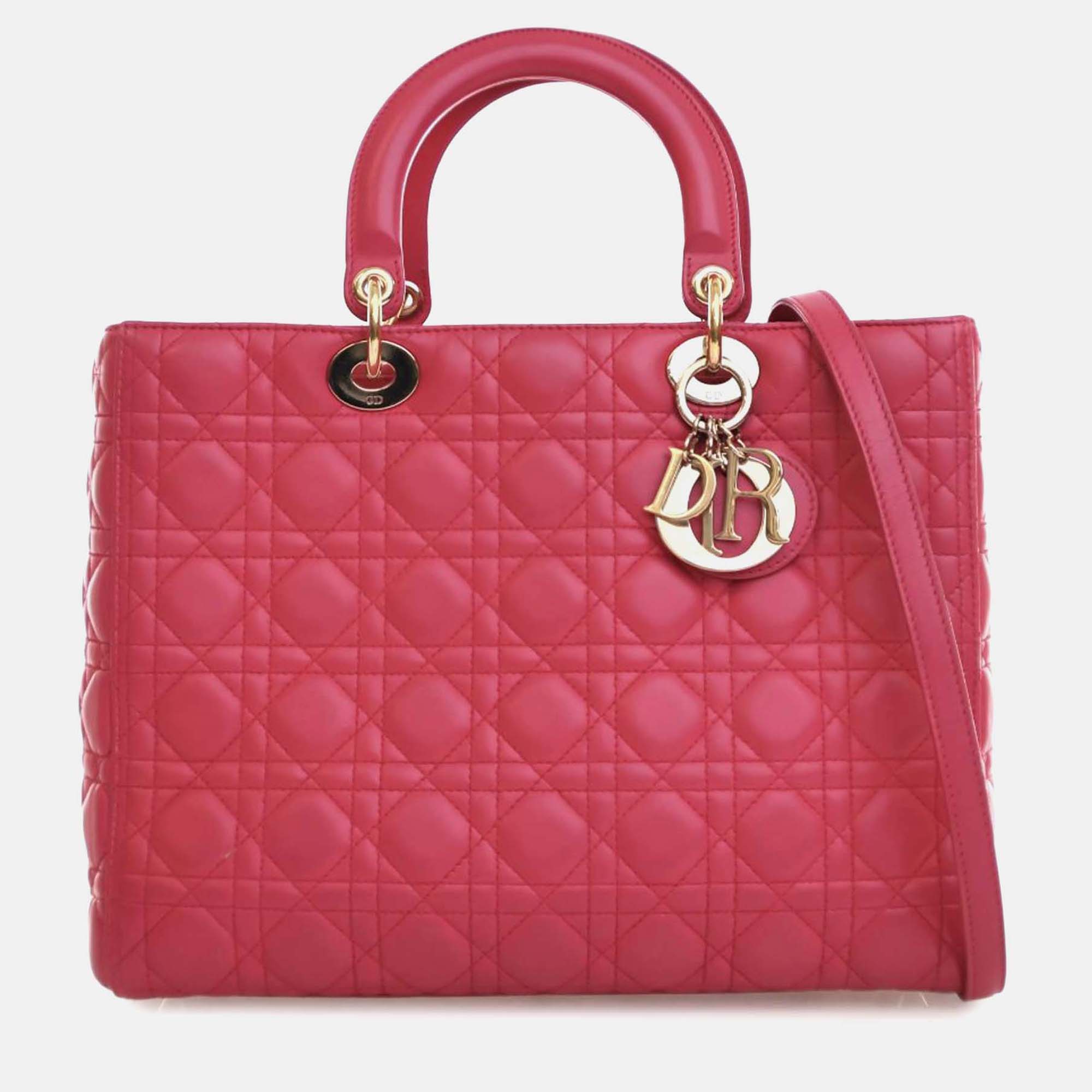 

Dior Pink Large Lambskin Cannage Lady Dior