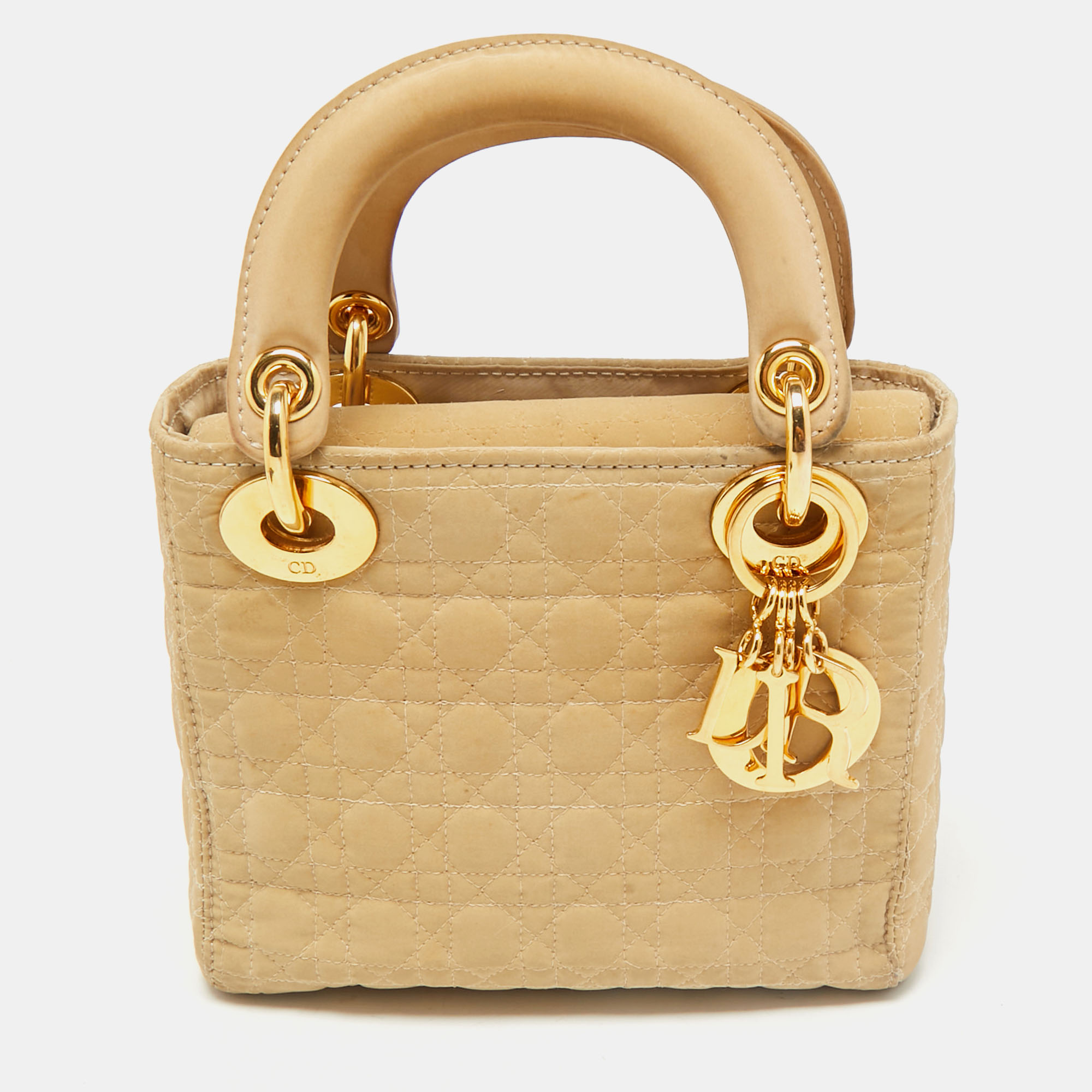 

Dior Beige Cannage Fabric Mini Lady Dior Tote