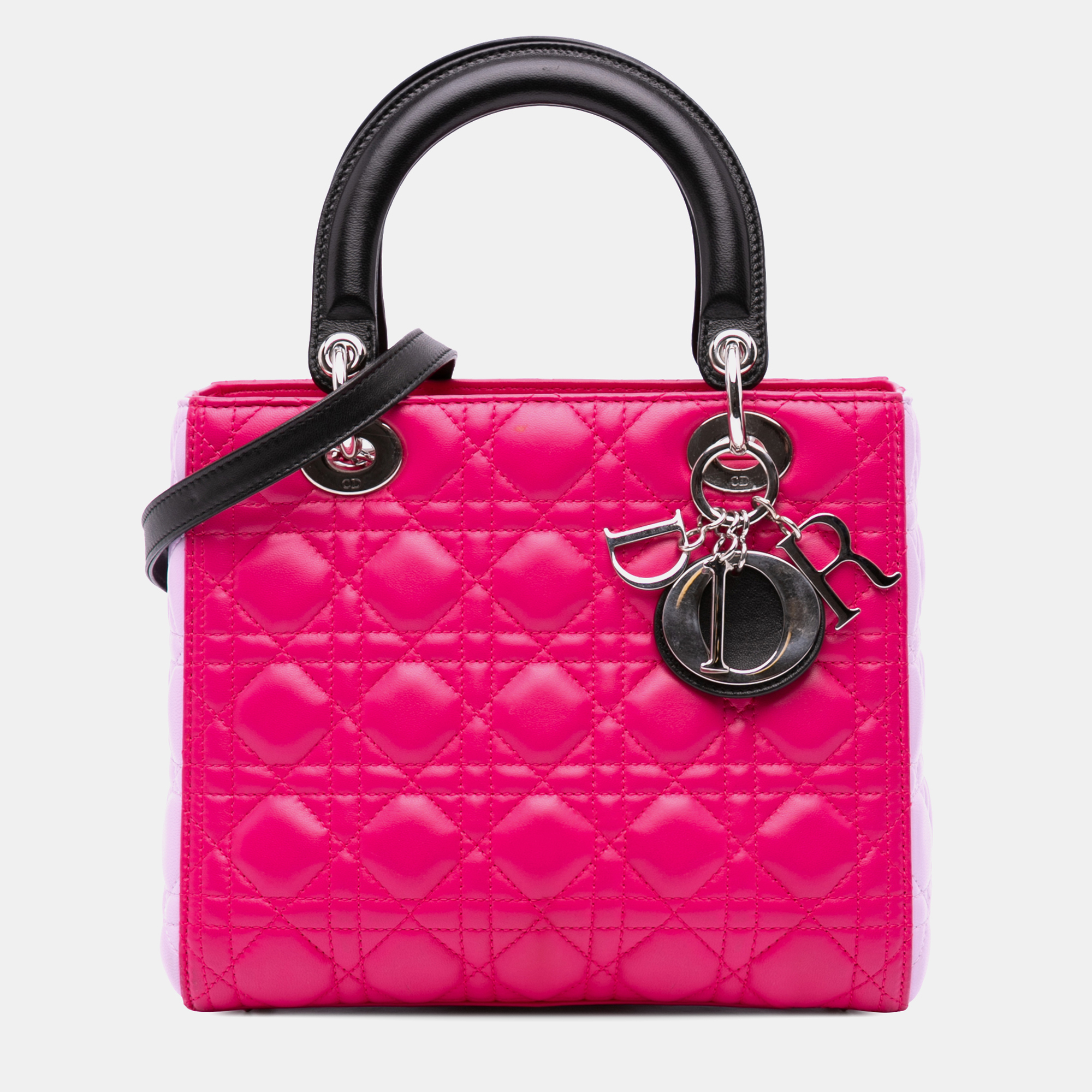 

Dior Black Pink Medium Tricolor Lambskin Cannage Lady Dior