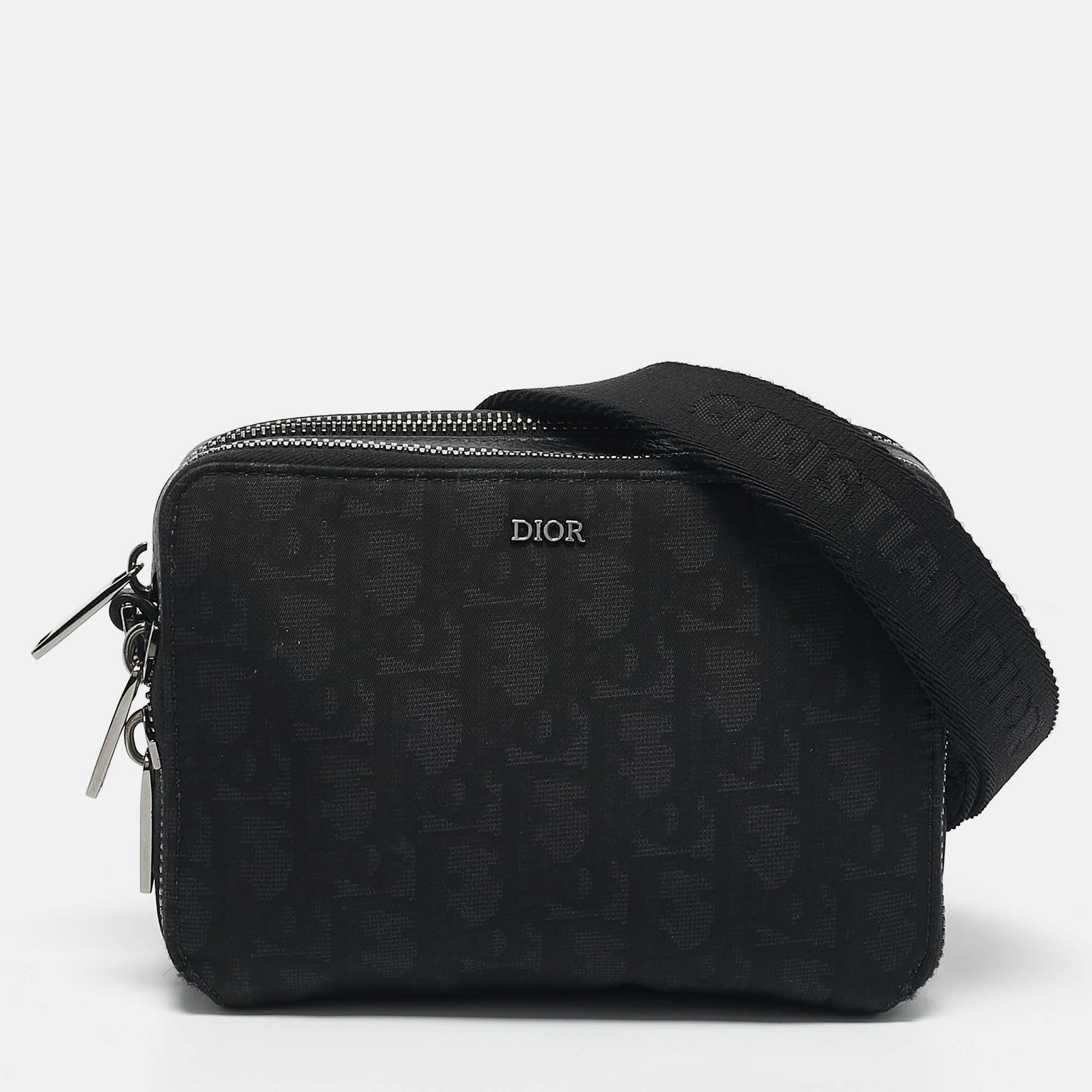 

Dior Black Oblique Nylon Double Zip Crossbody Bag