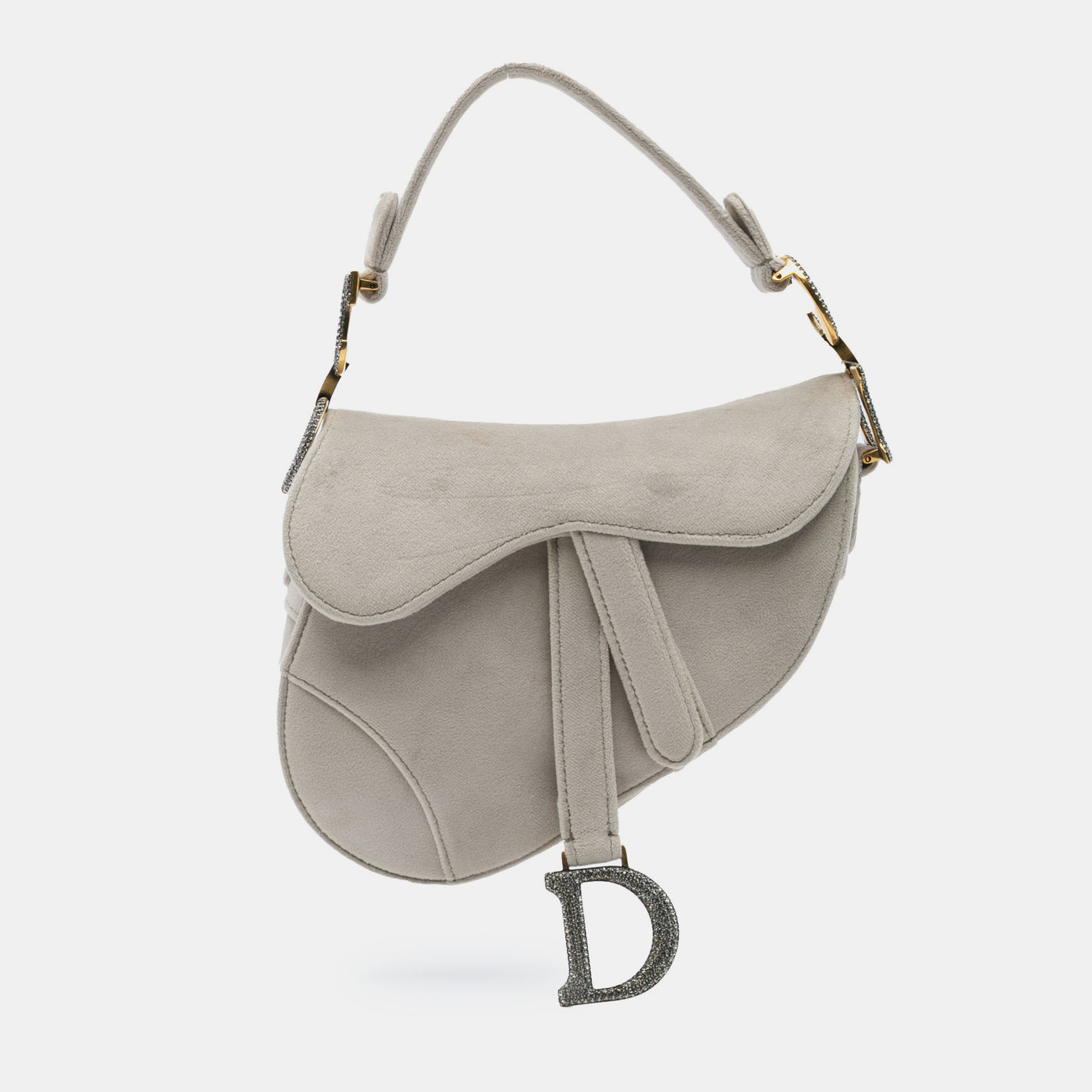 

Dior Grey Mini Velvet Crystal Embellished Saddle