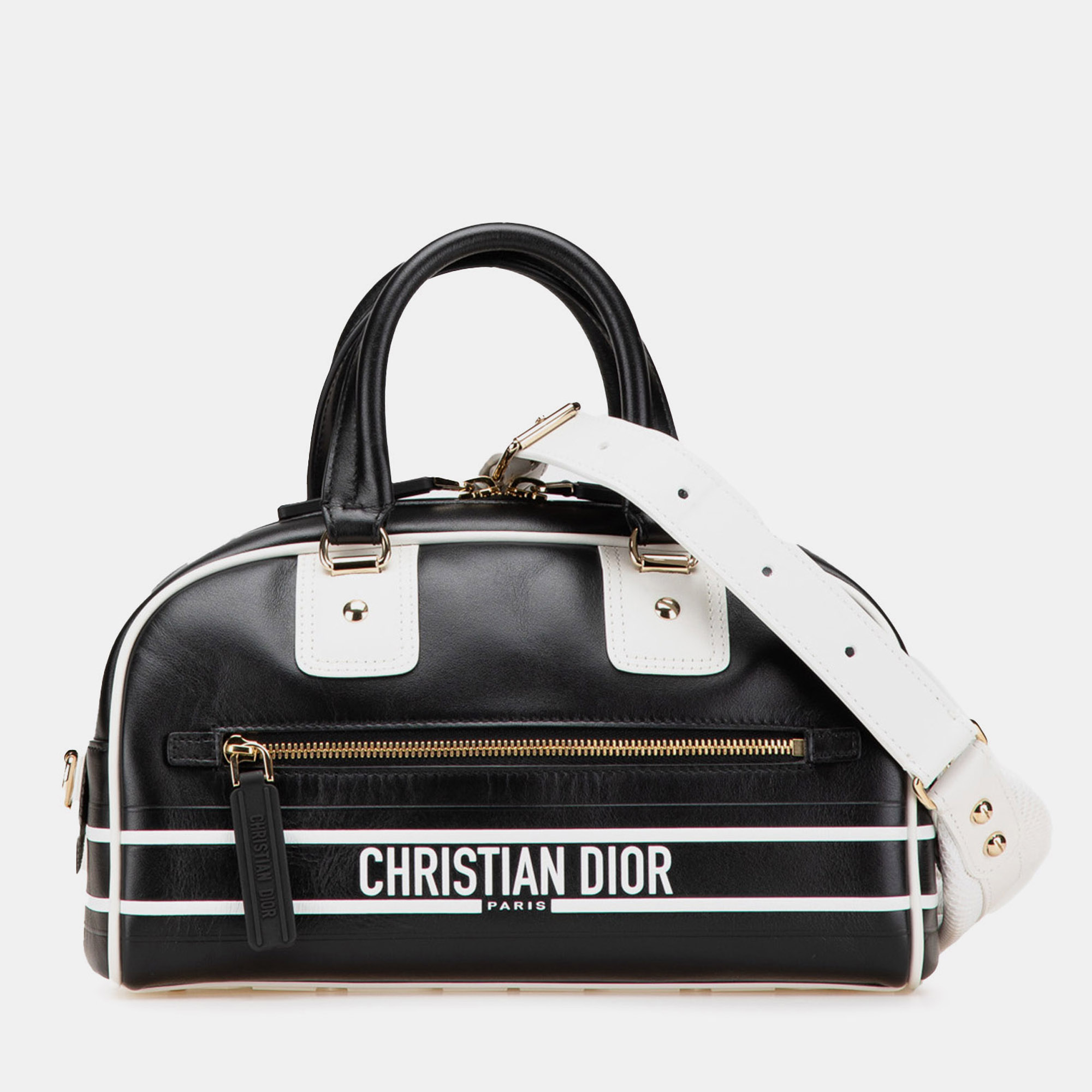 

Dior Black/White Small Leather Dior Vibe Zip Bowling Bag