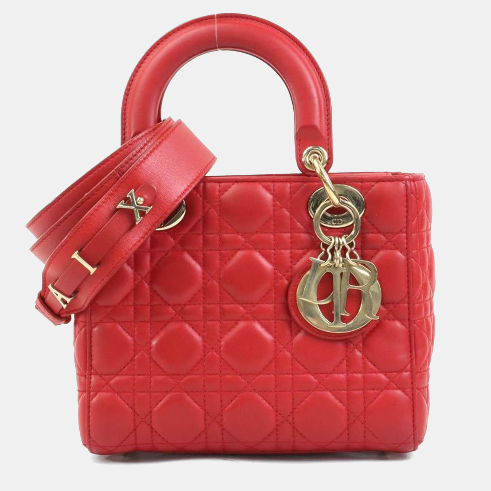 

Christian Dior Handbag Shoulder Bag Lady Lambskin Red Gold