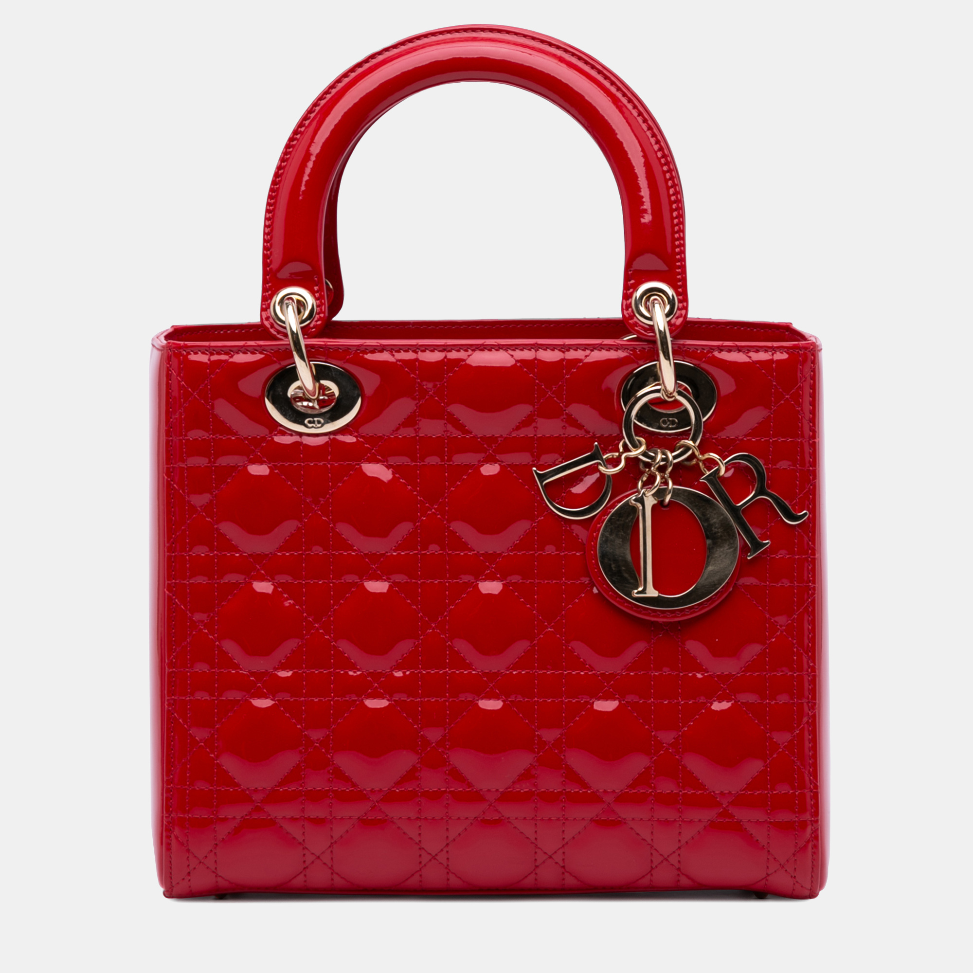 

Dior Red Medium Patent Cannage Lady Dior