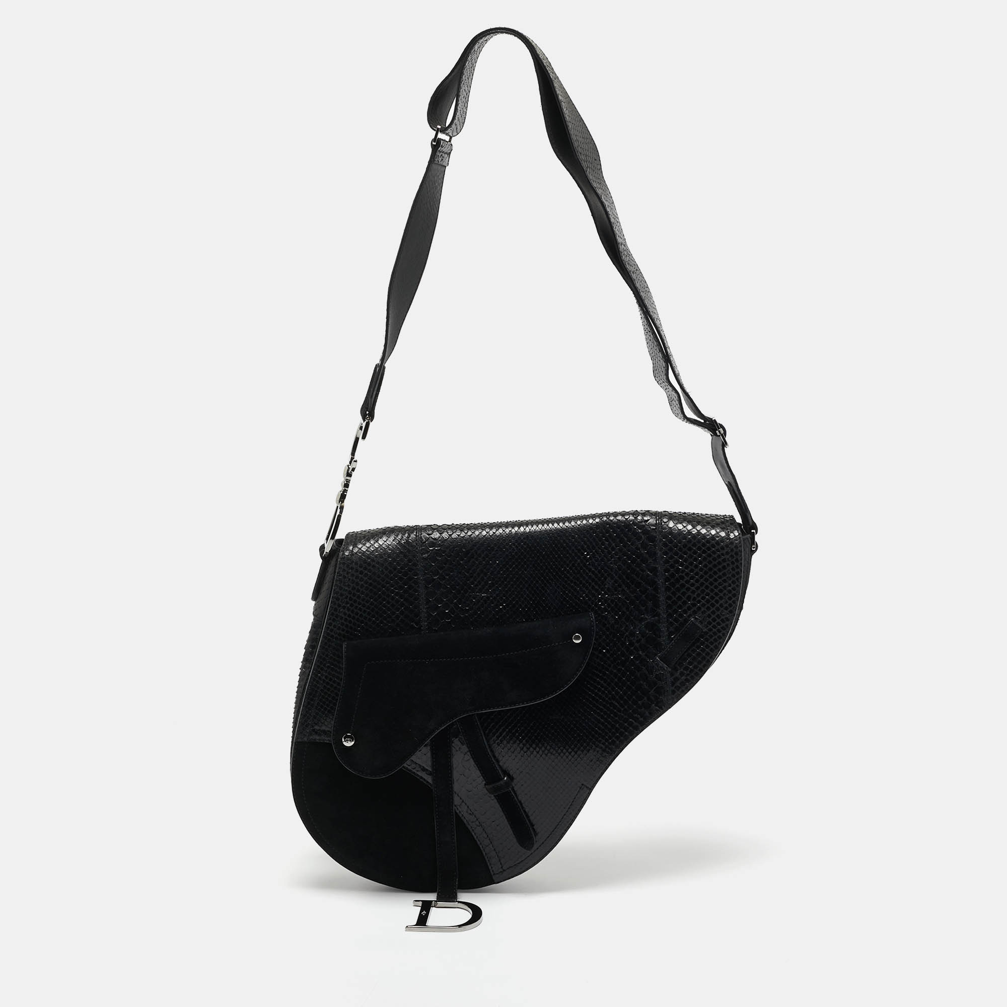 

Dior Black Python and Suede Vintage Saddle Bag