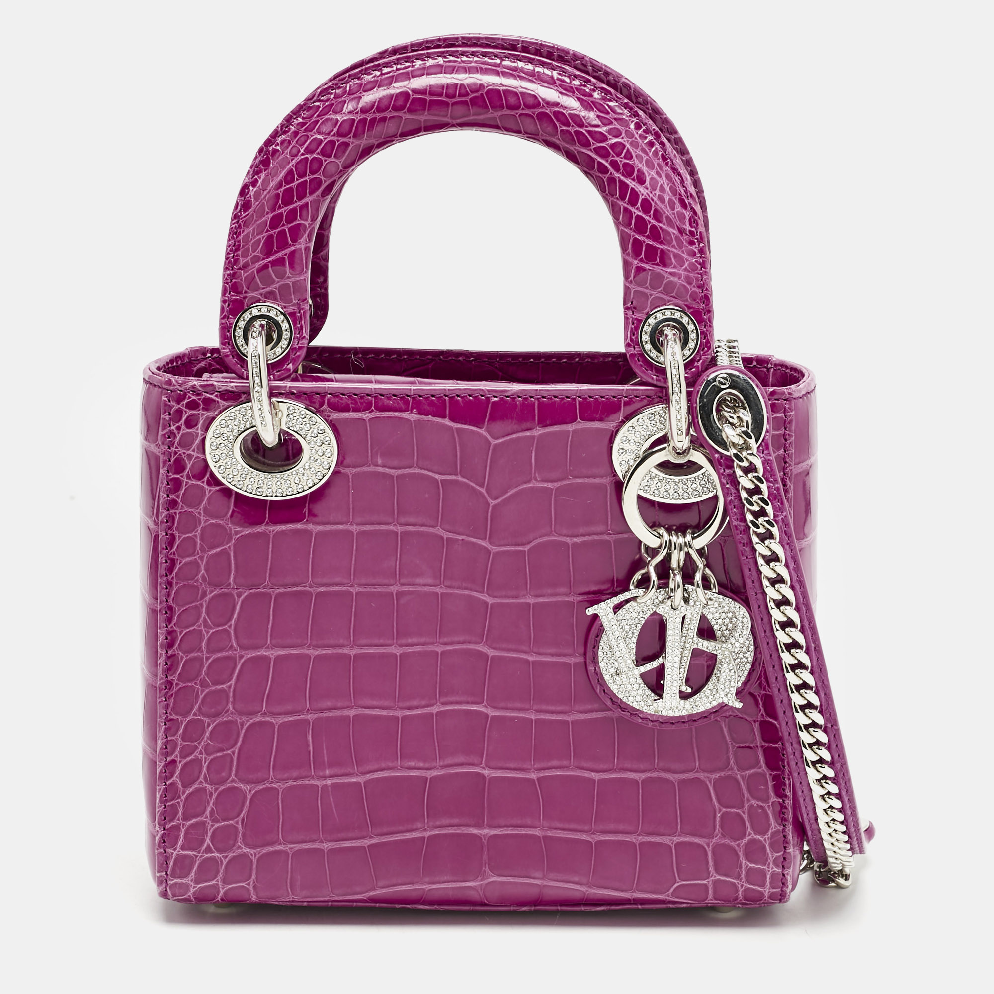 

Dior Pink Alligator Swarovski Crystal Mini Lady Dior Tote