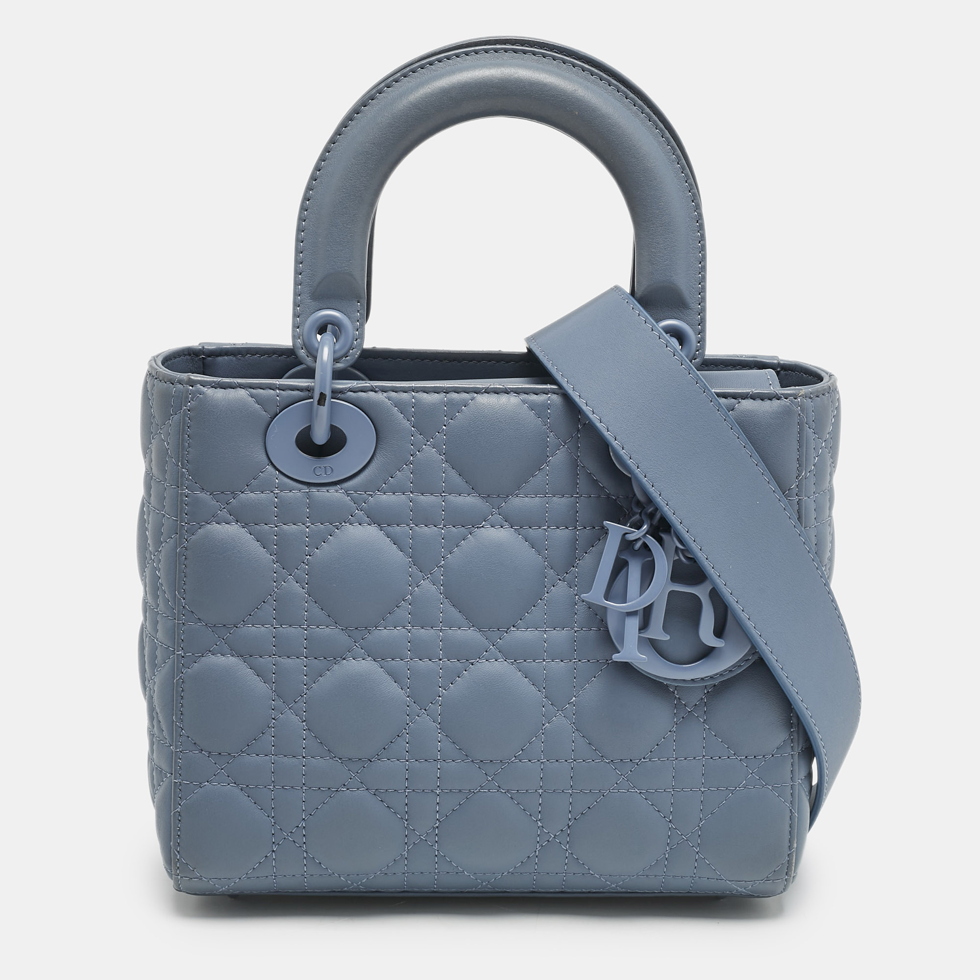 

Dior Blue Ultramatte Cannage Leather Small Lady Dior Tote