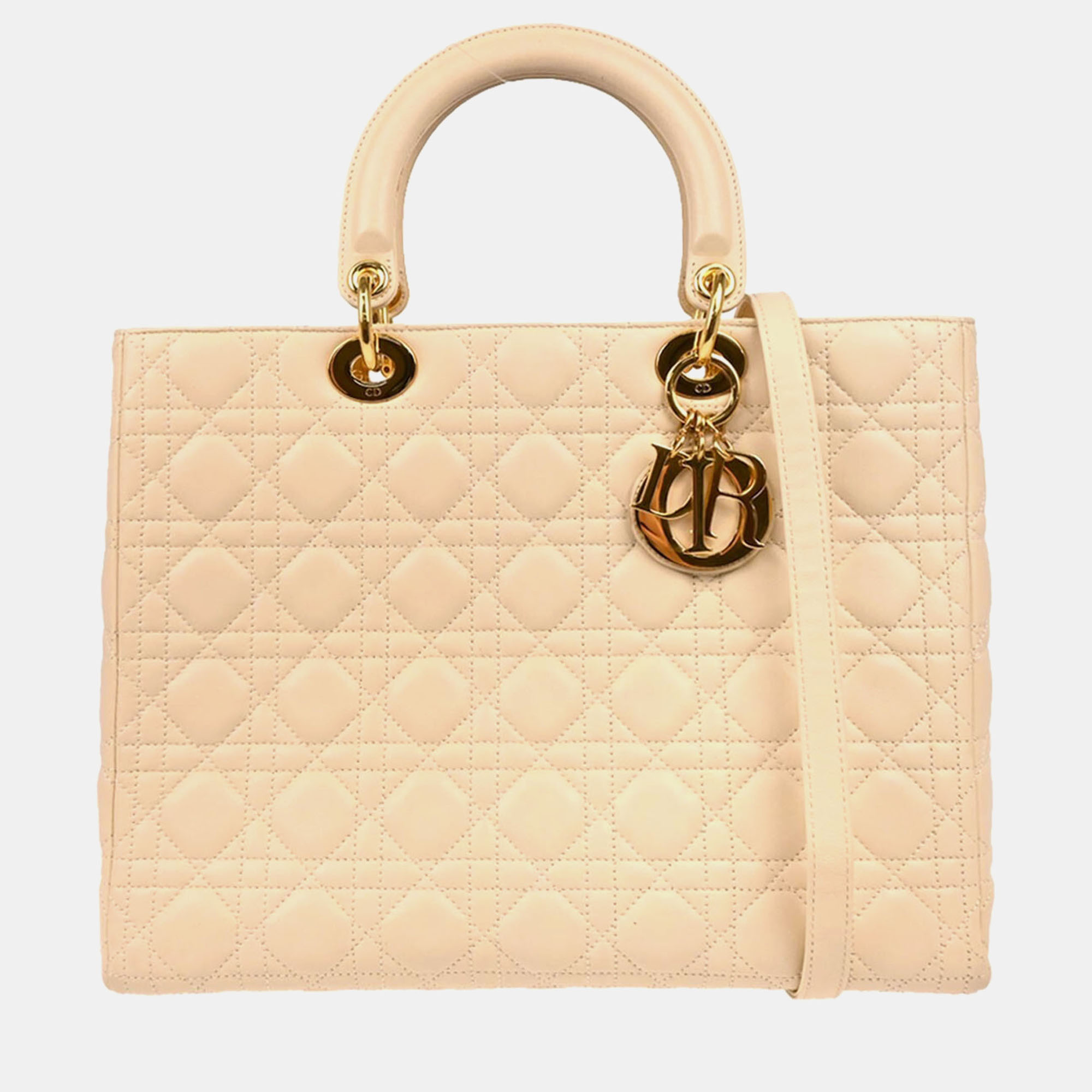 

Christian Dior Beige Lambskin Lady Dior Cannage 2way Handbag