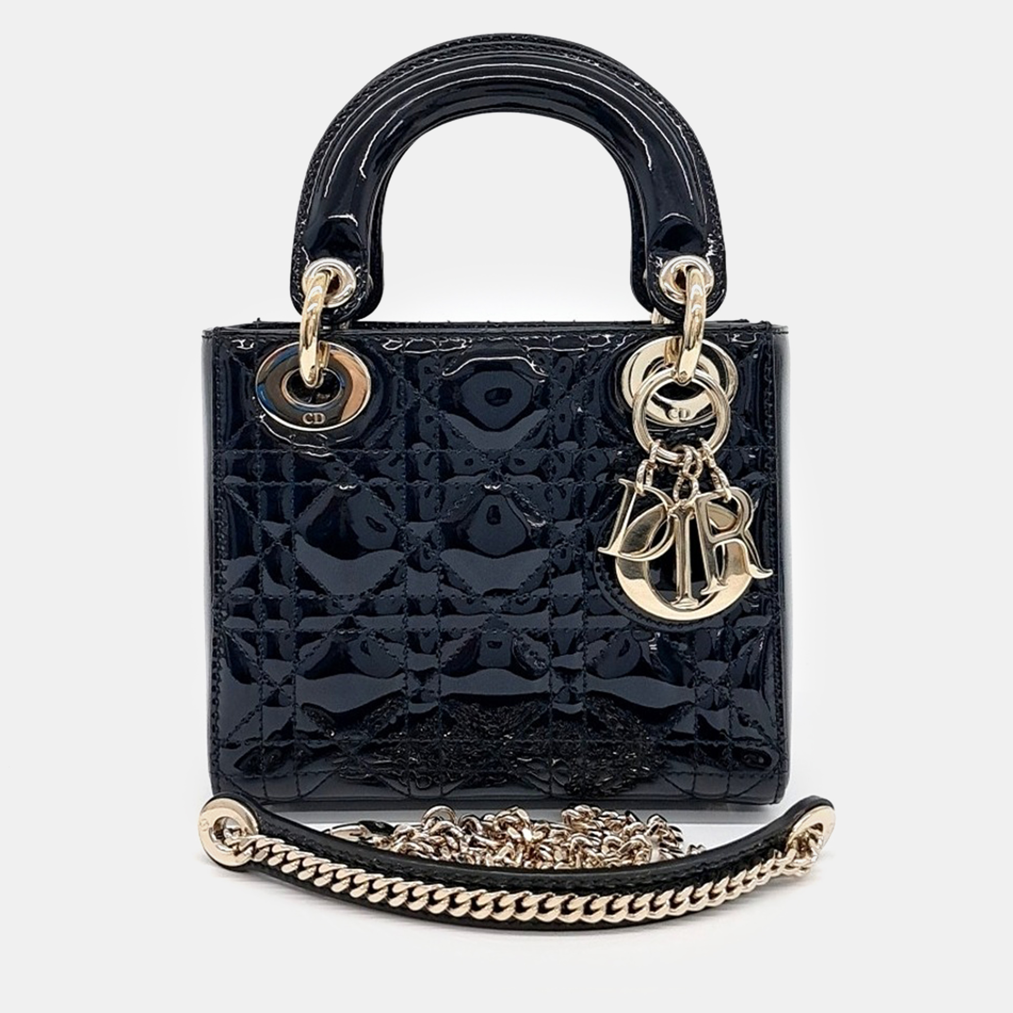 

Dior Black Patent Leather Patent Cannage Lady Bag Mini