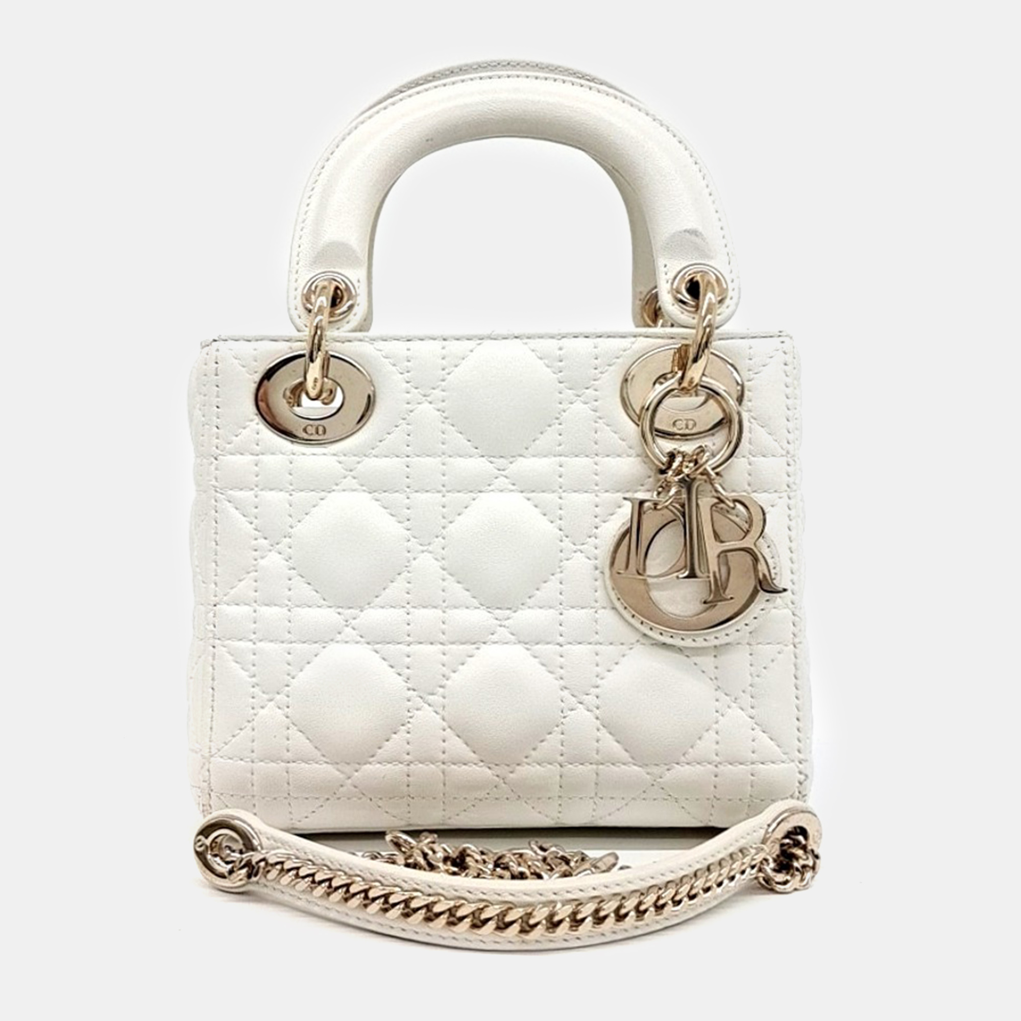 

Dior White Leather Cannage Lady Bag Mini