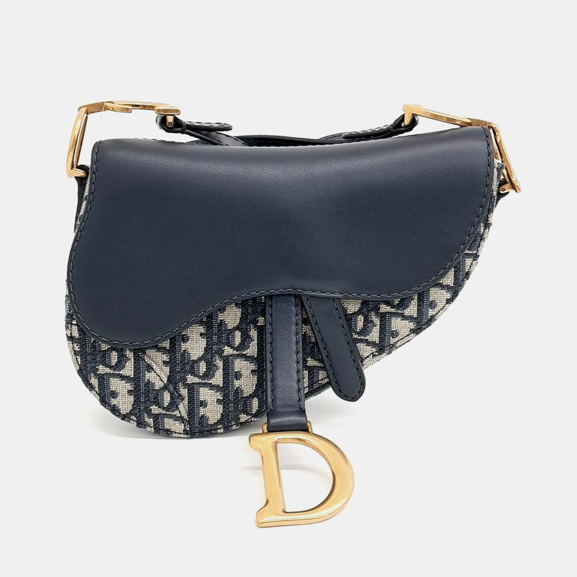 

Dior Navy Blue Canvas and Leather Oblique Mini Saddle Strap Bag