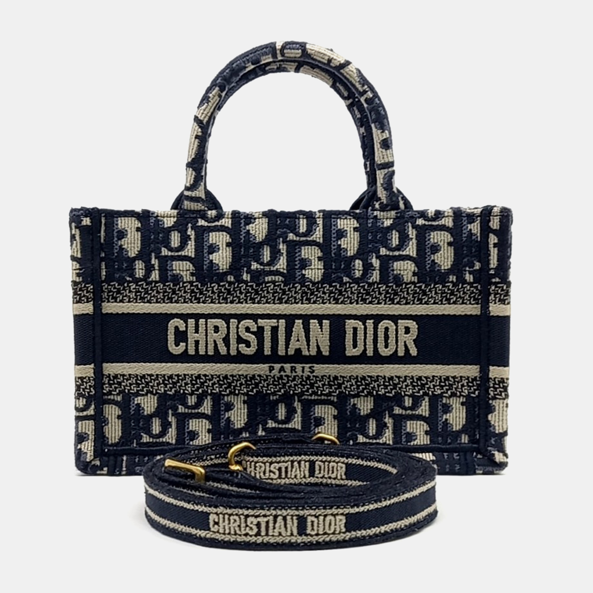 

Dior Navy Blue Fabric Book Tote Mini Shoulder Strap Bag