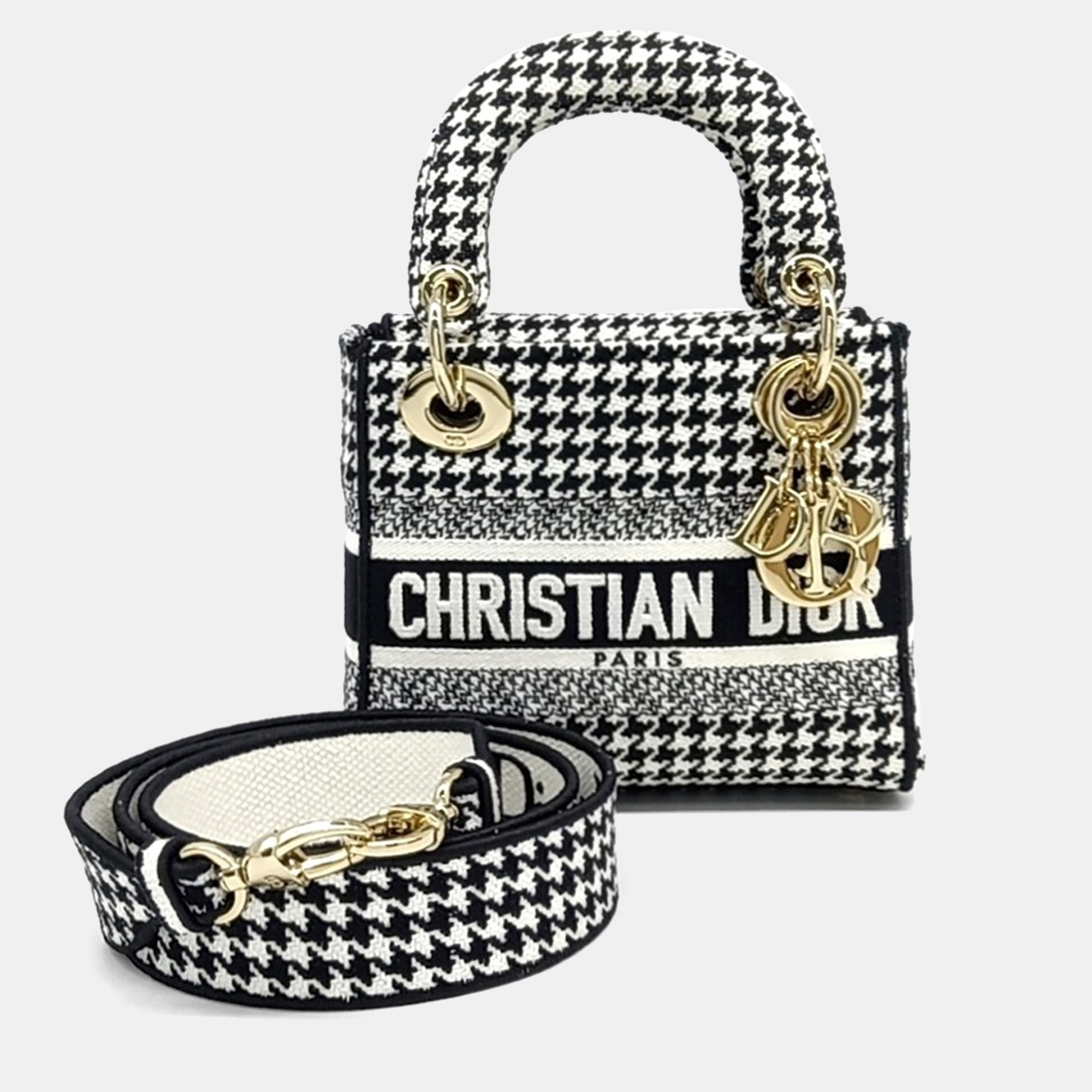 

Dior Black White Fabric D-LITE Lady Bag Mini