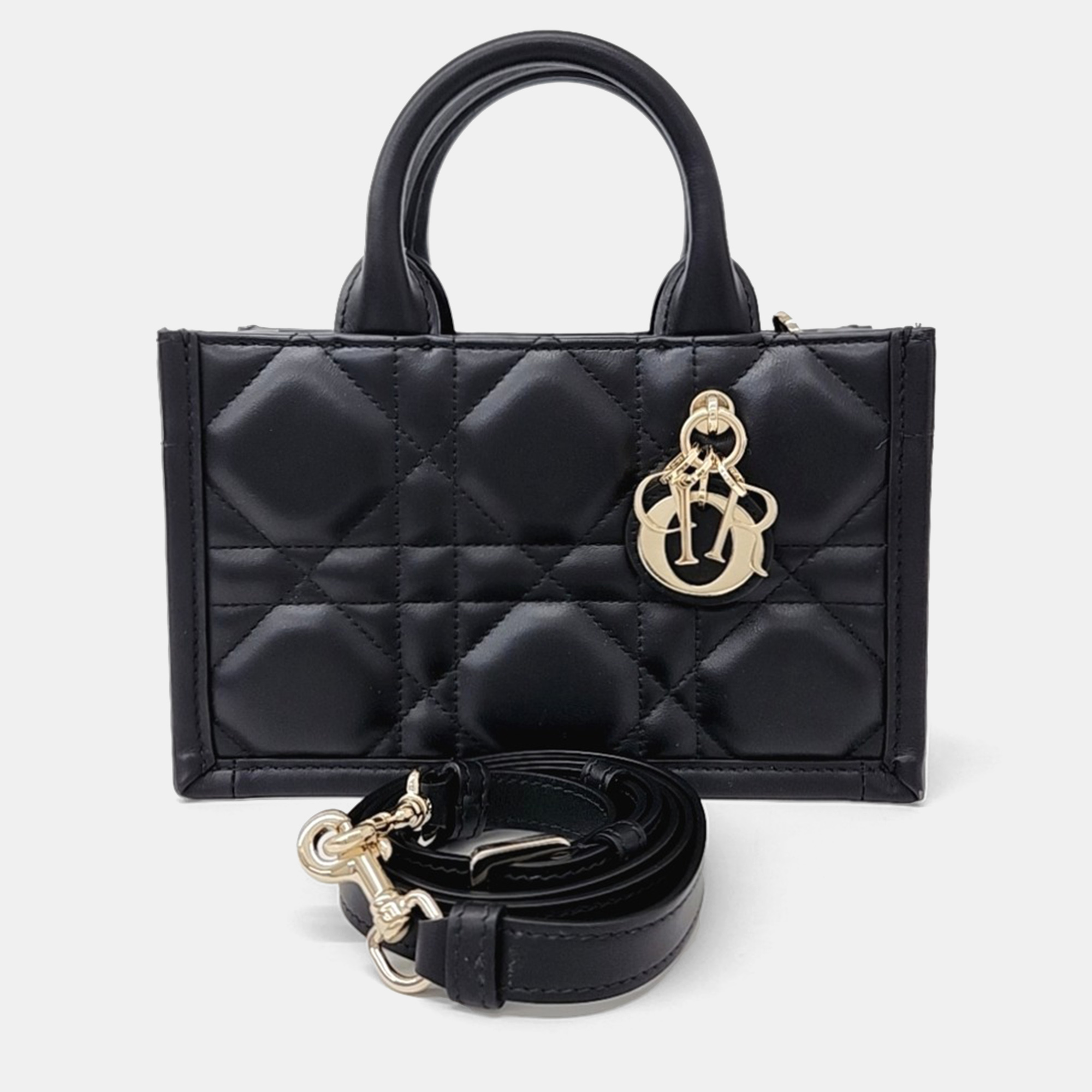 

Dior Black Leather Cannage Book Tote Bag Mini
