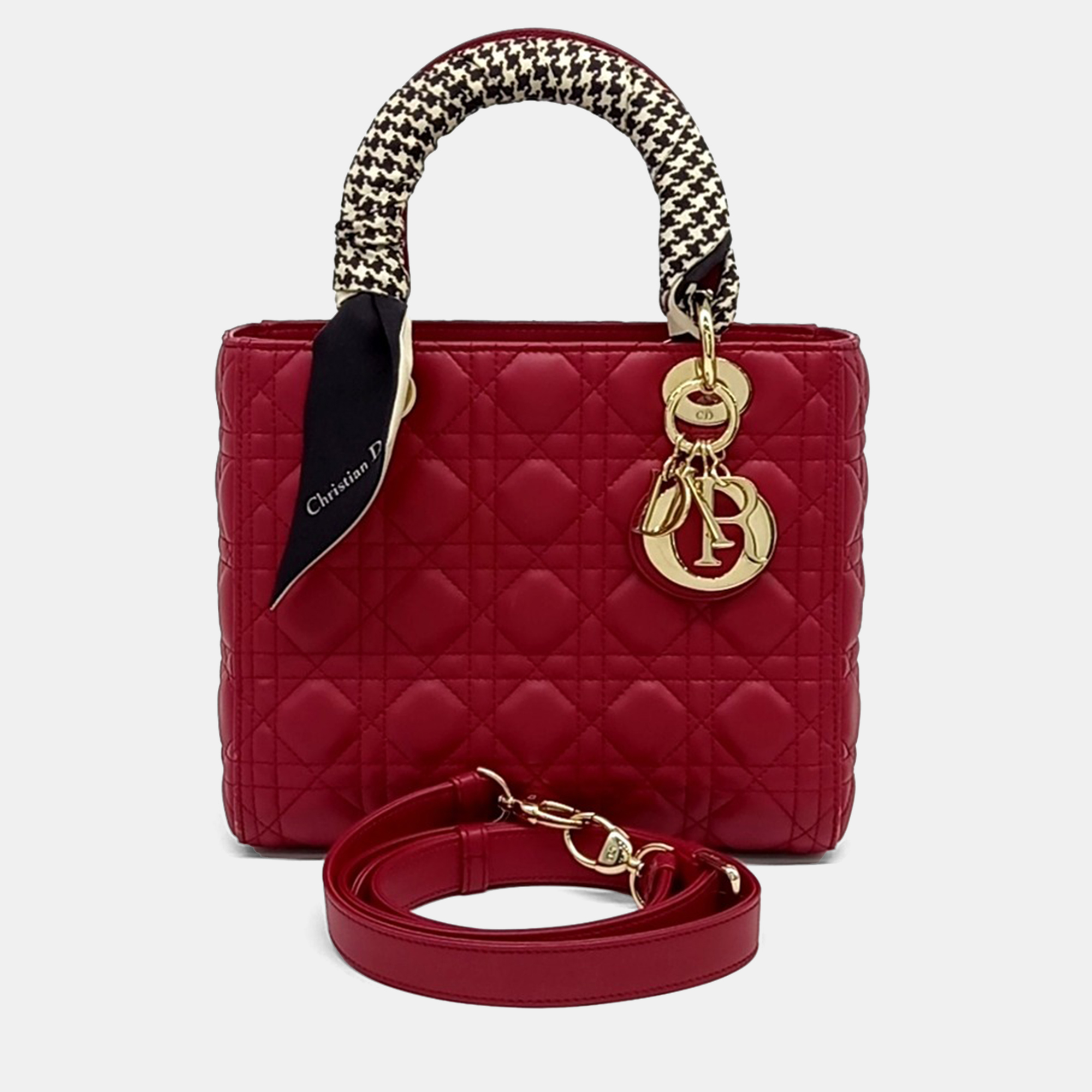 

Dior Red Leather Cannage Lady Bag Medium