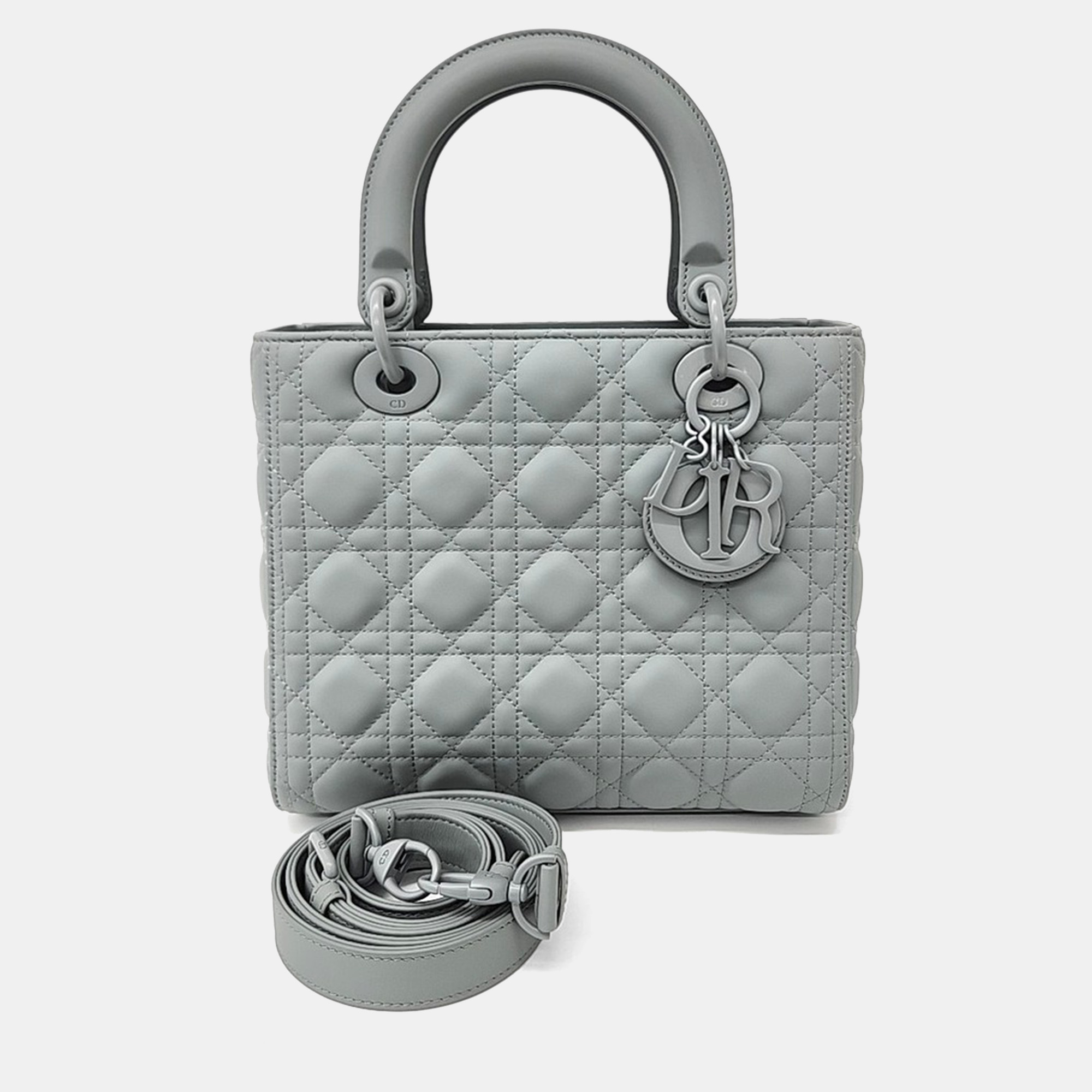 

Dior Grey Leather Ultramatte Cannage Medium Lady Bag