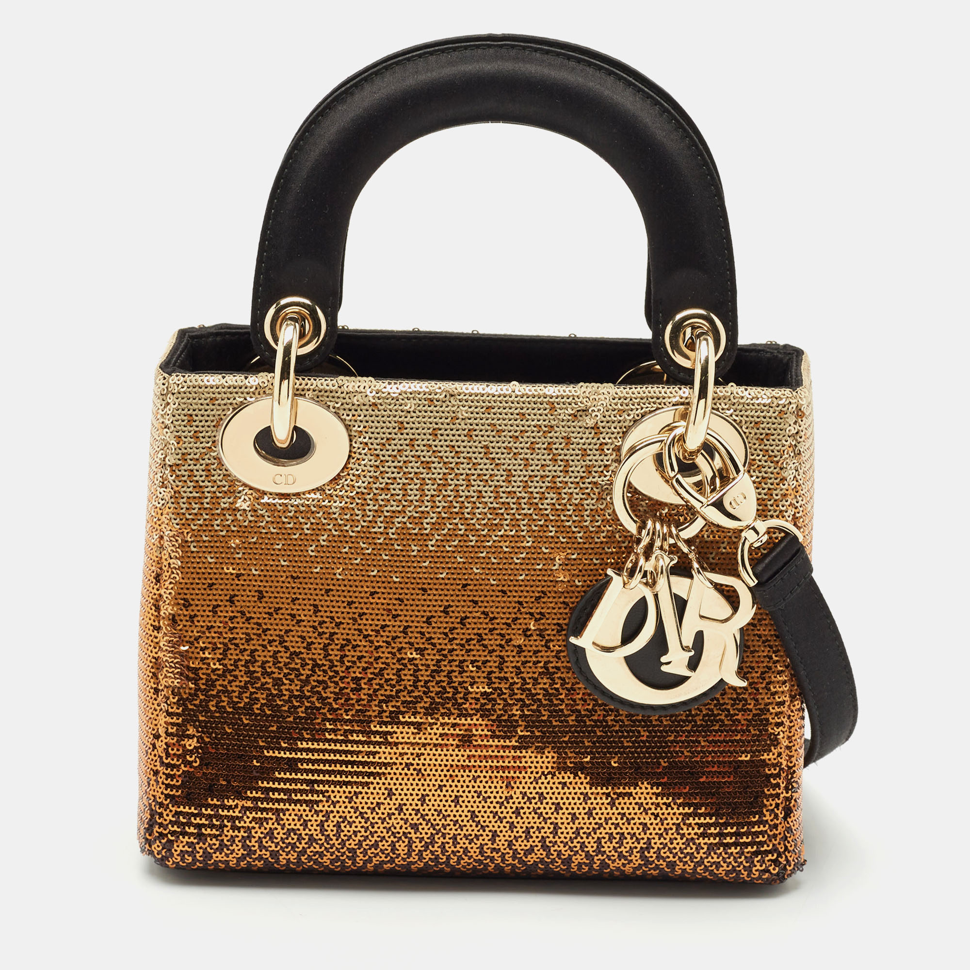 

Dior Gold/Black Sequin and Satin Mini Lady Dior Tote