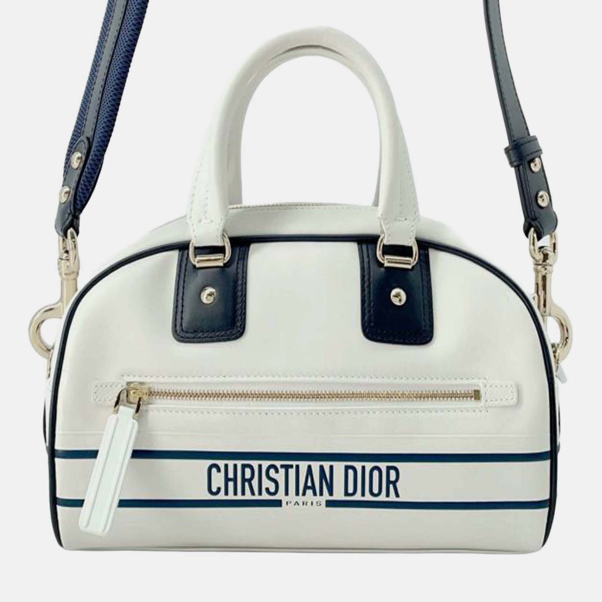 

Dior White Small Leather Dior Vibe Zip Bowling Bag