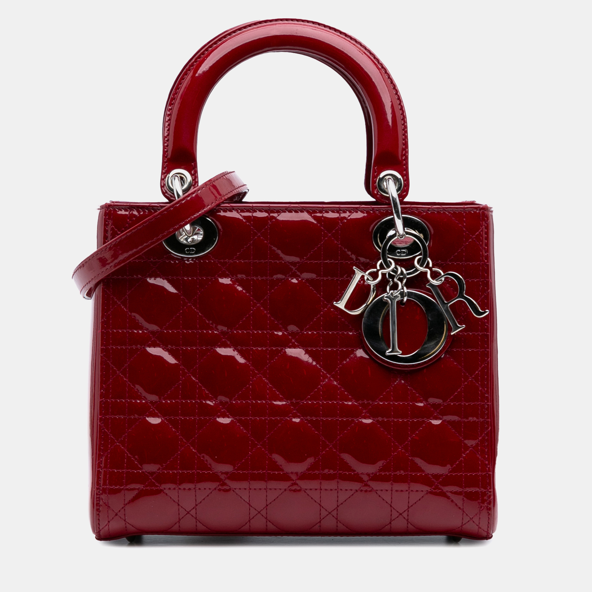 

Dior Red Medium Patent Cannage Lady Dior