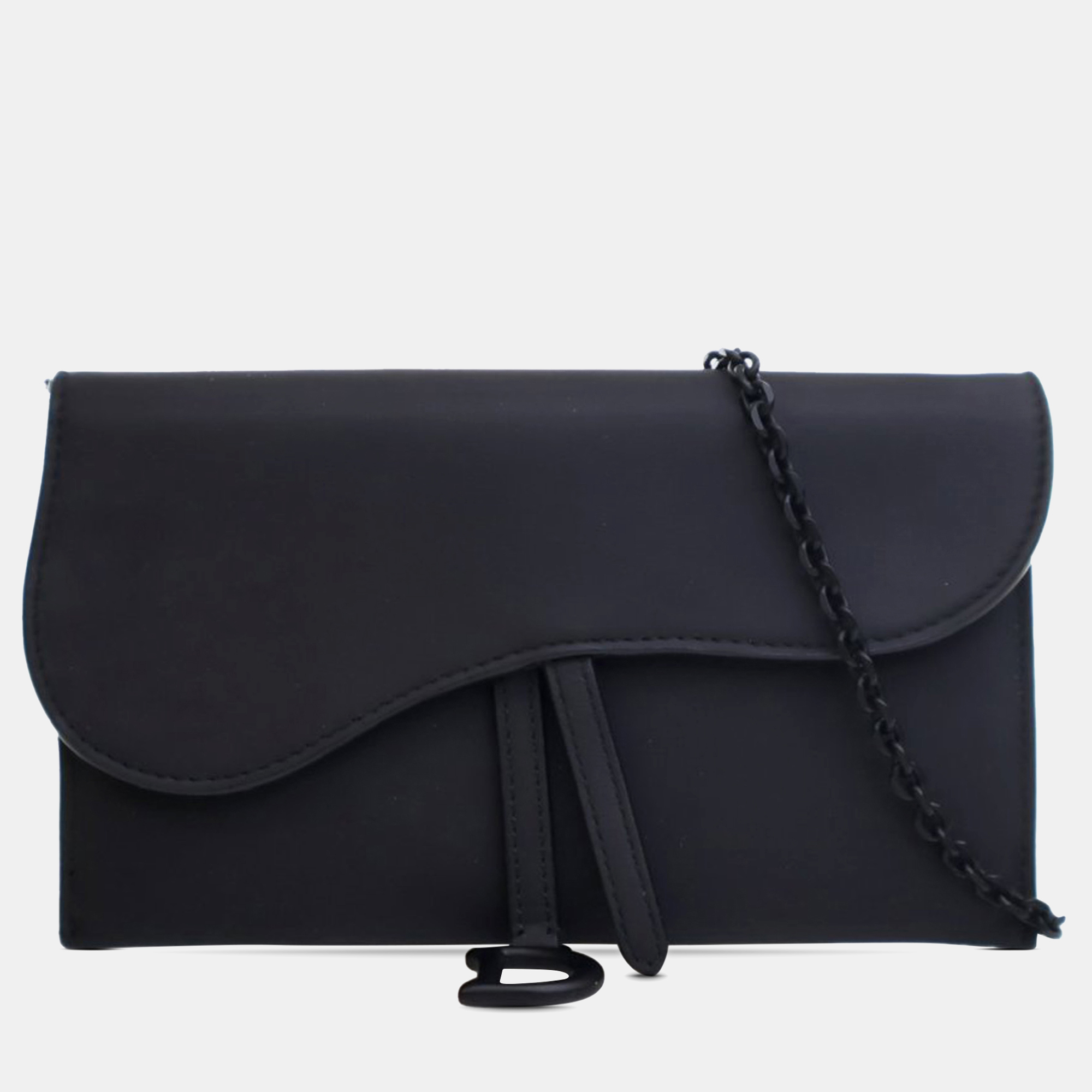 

Dior Black Ultra Matte Calfskin Saddle Long Wallet With Chain