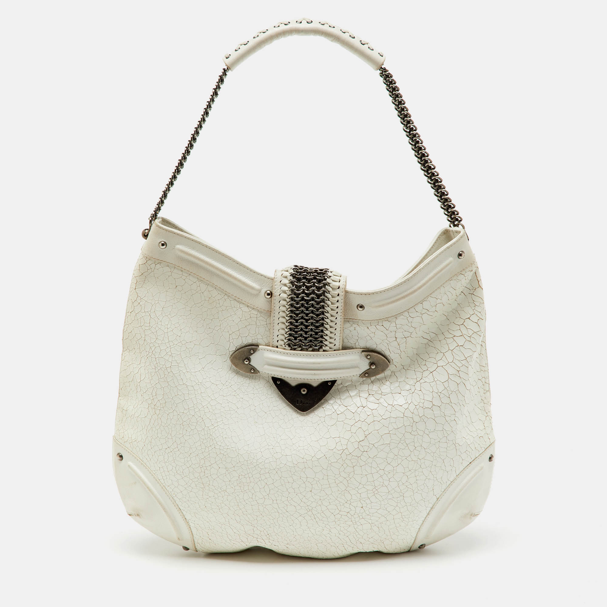 

Dior White Crackle Leather Jeanne Hobo