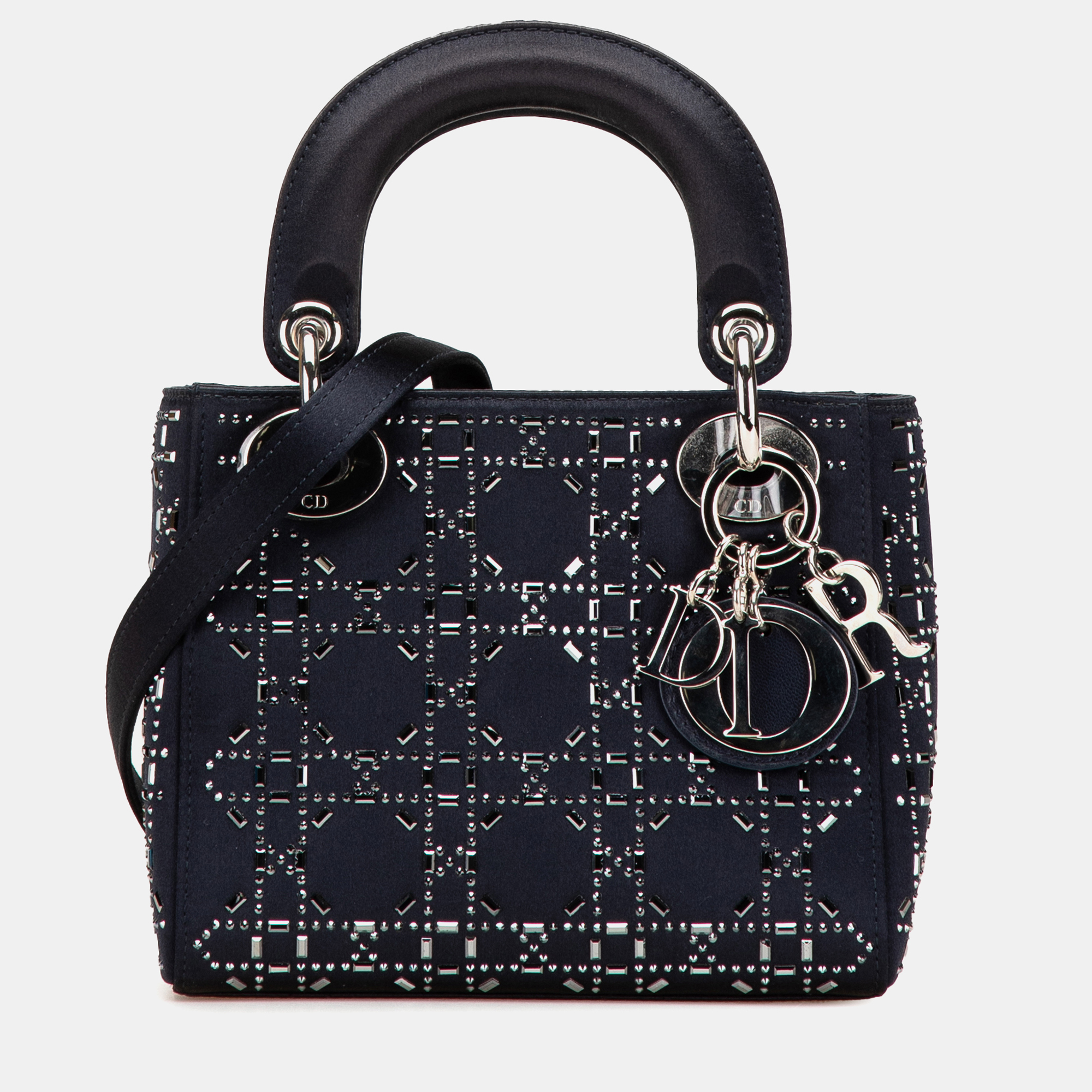 

Dior Navy Blue Mini Satin Cannage Strass Crystal Embellished Lady Dior